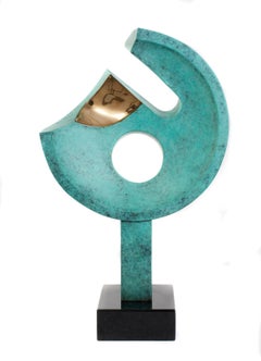 Disco que recibe el Sol-escultura abstracta original de bronce-arte contemporáneo