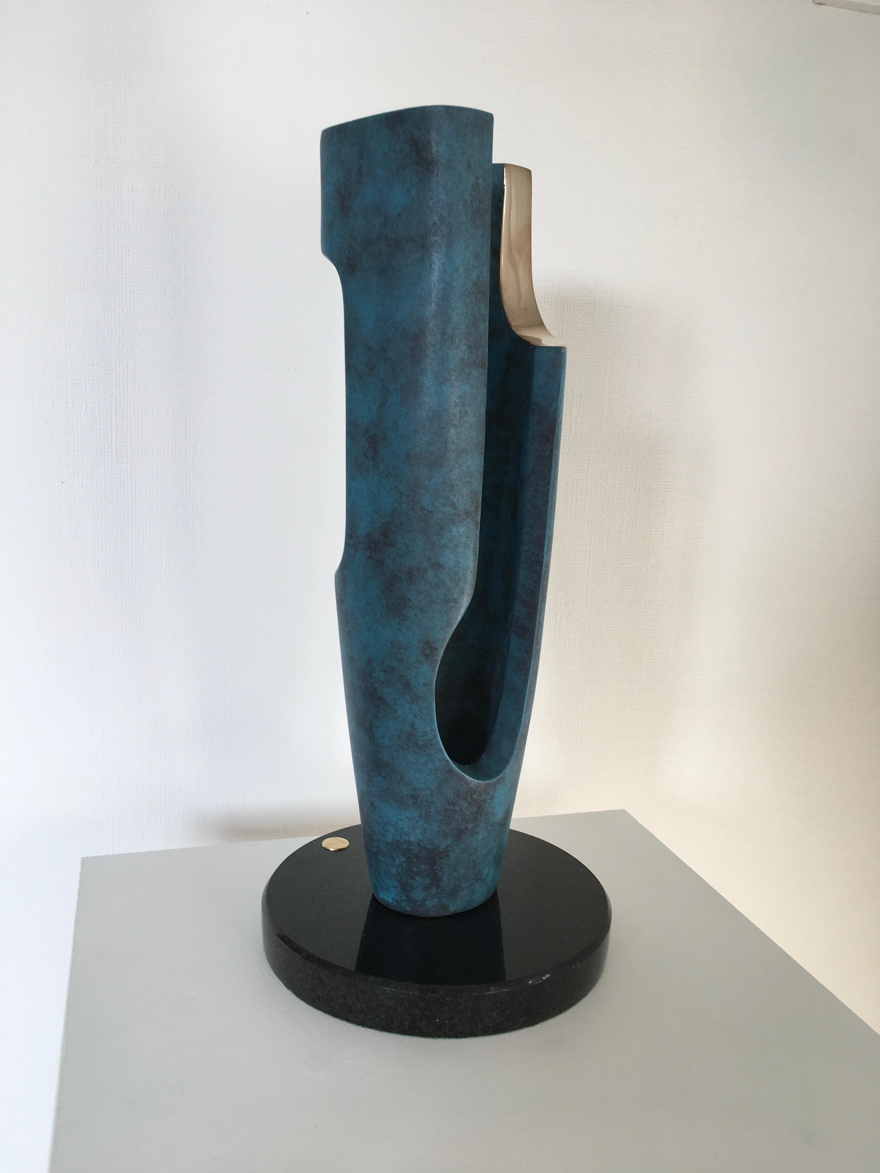Tall Hollow  - Tabletop limited edition sculpture Bronze - Gold Abstract Sculpture by David Sprakes