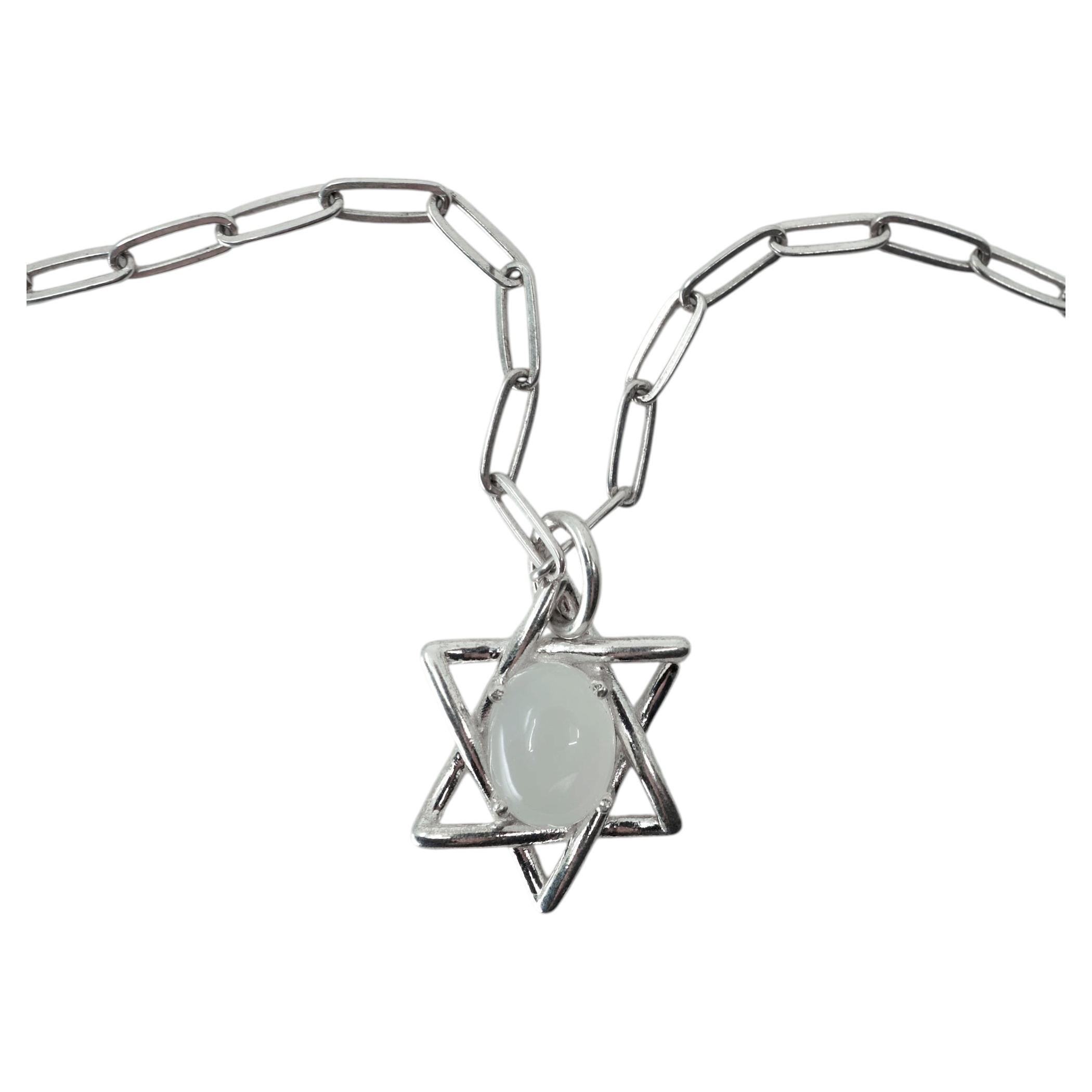 Collar con la Estrella de David, colgante de piedra lunar, Magen David, plata