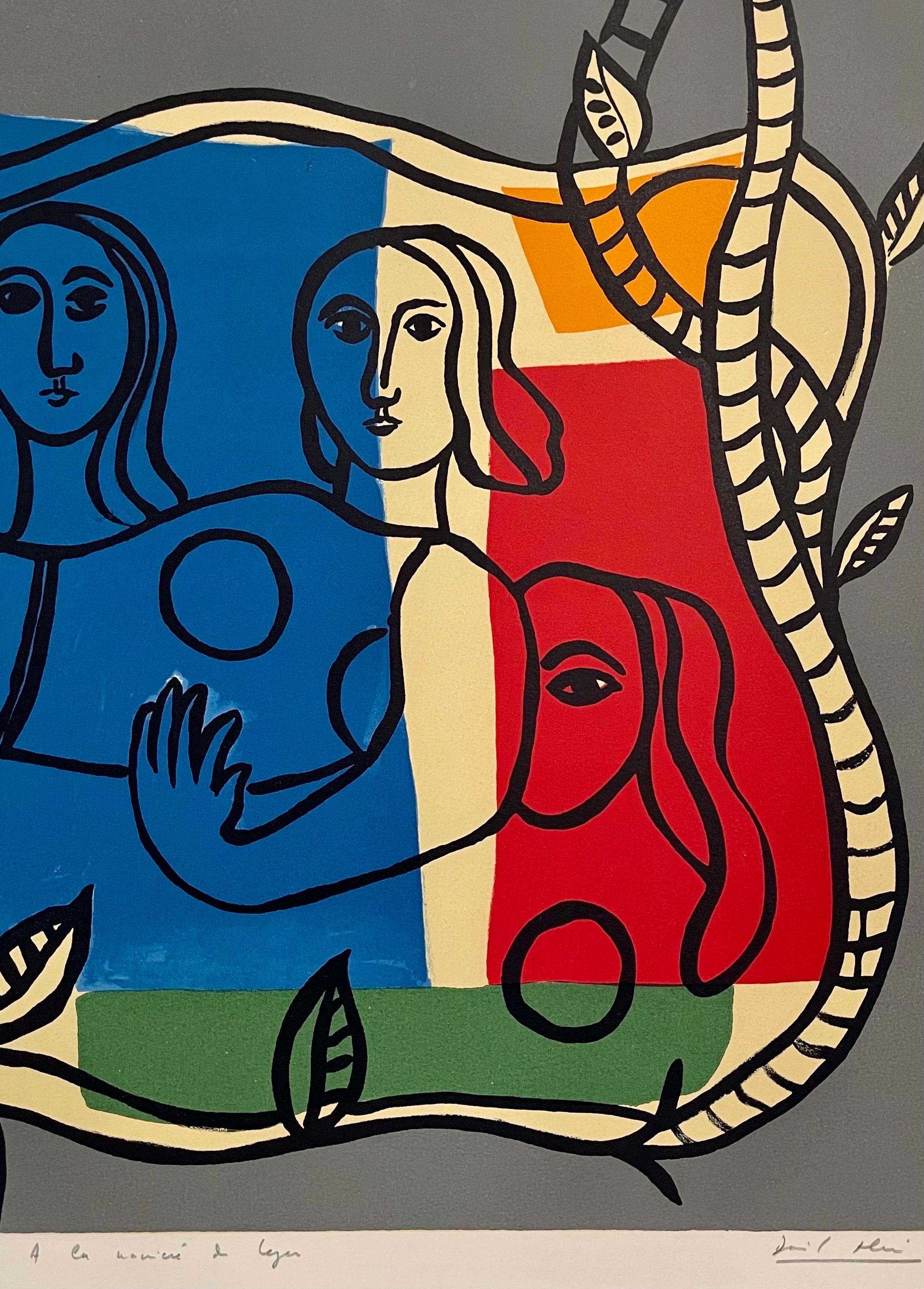 Apres Fernand Leger
Hand signed David Stein
Matted 29.5 X 26  image 23 X 19.5

David Stein (born Henri Haddad,  1935, Alexandria, Egypt – died 1999, Bordeaux, France) was an artist (notorious art forger)  who, until 1966, had been frequently