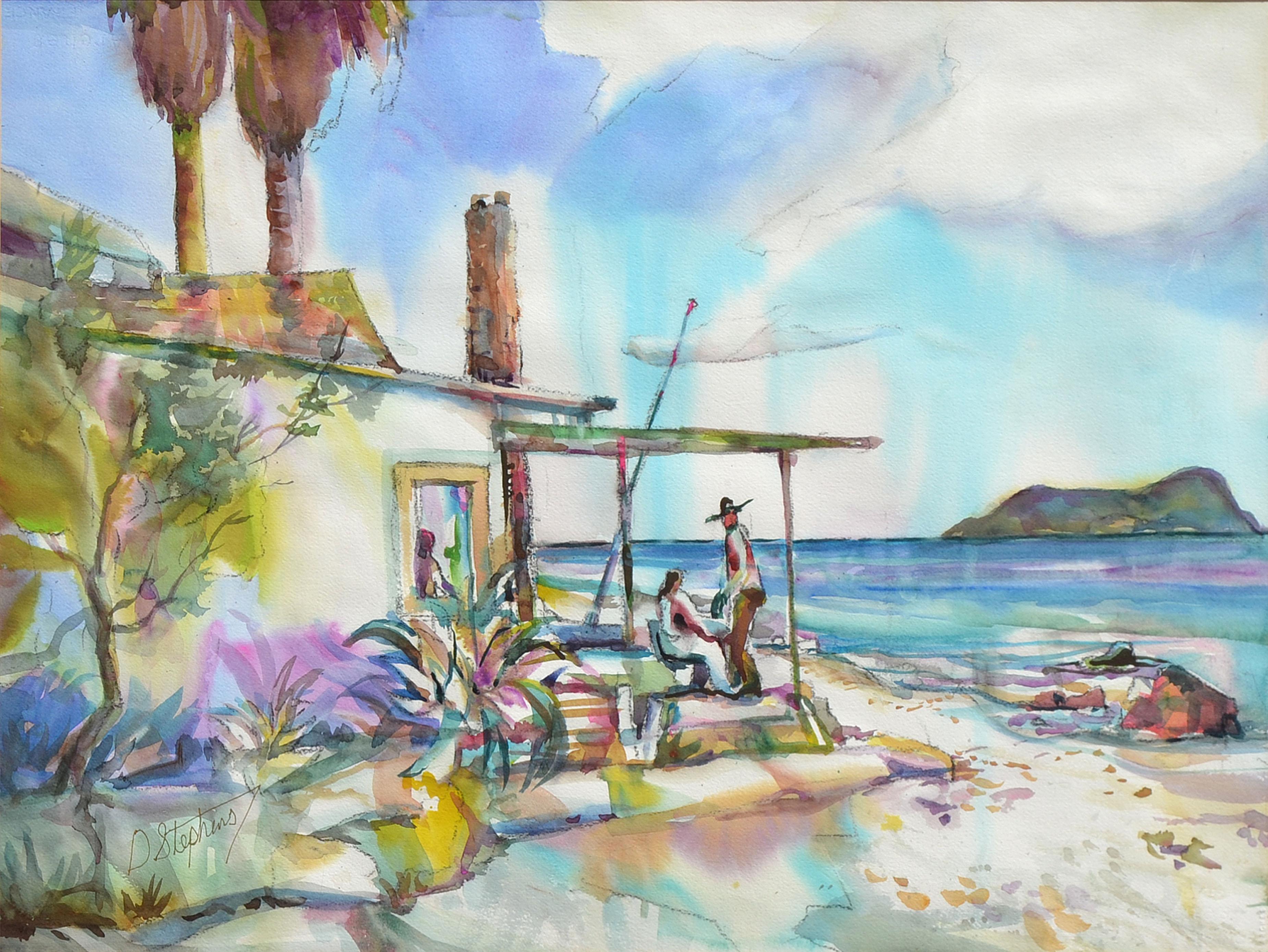 House at the Beach, Baja California Figurative Landscape  - Art by David Stephens