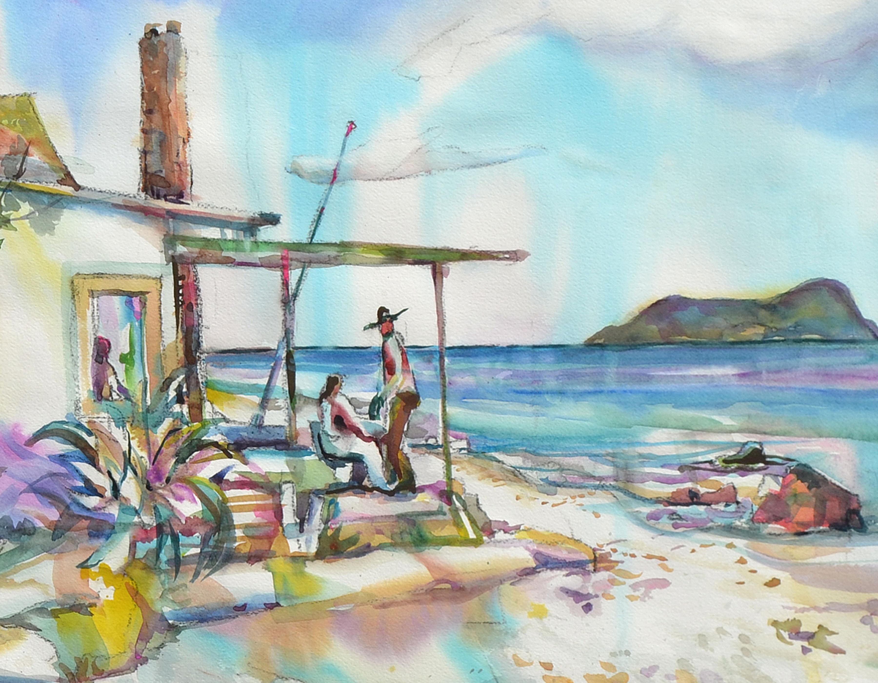 House at the Beach, paysage figuratif de Californie de Baja  - Impressionnisme américain Art par David Stephens
