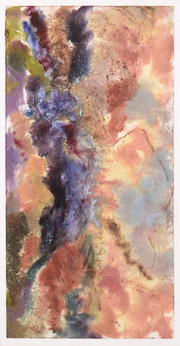 Abstract Purple and Peach Colored Textured Monoprint David Stephens For Sale 1