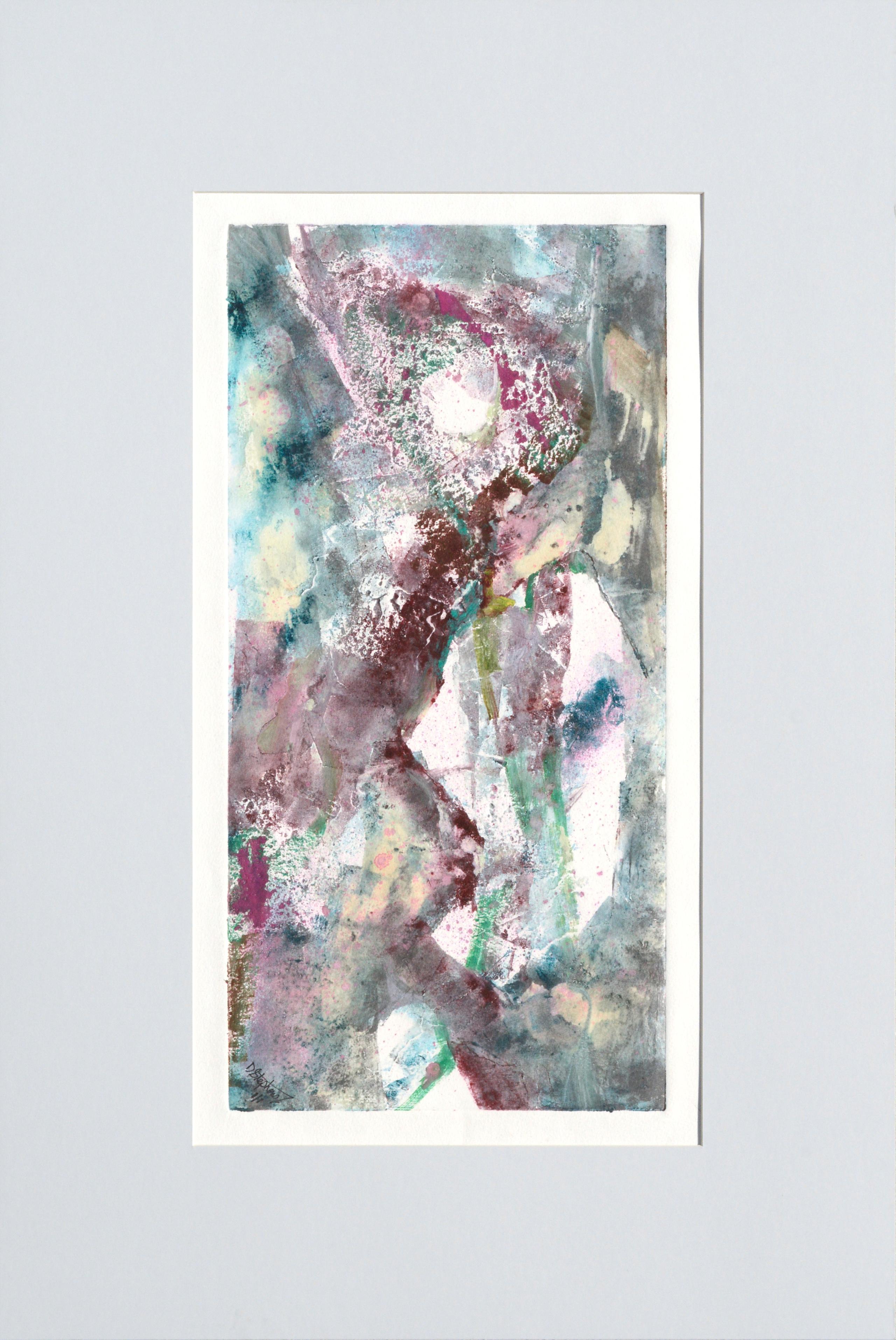 Magenta and Teal Abstracted Figurative Textured Monoprint