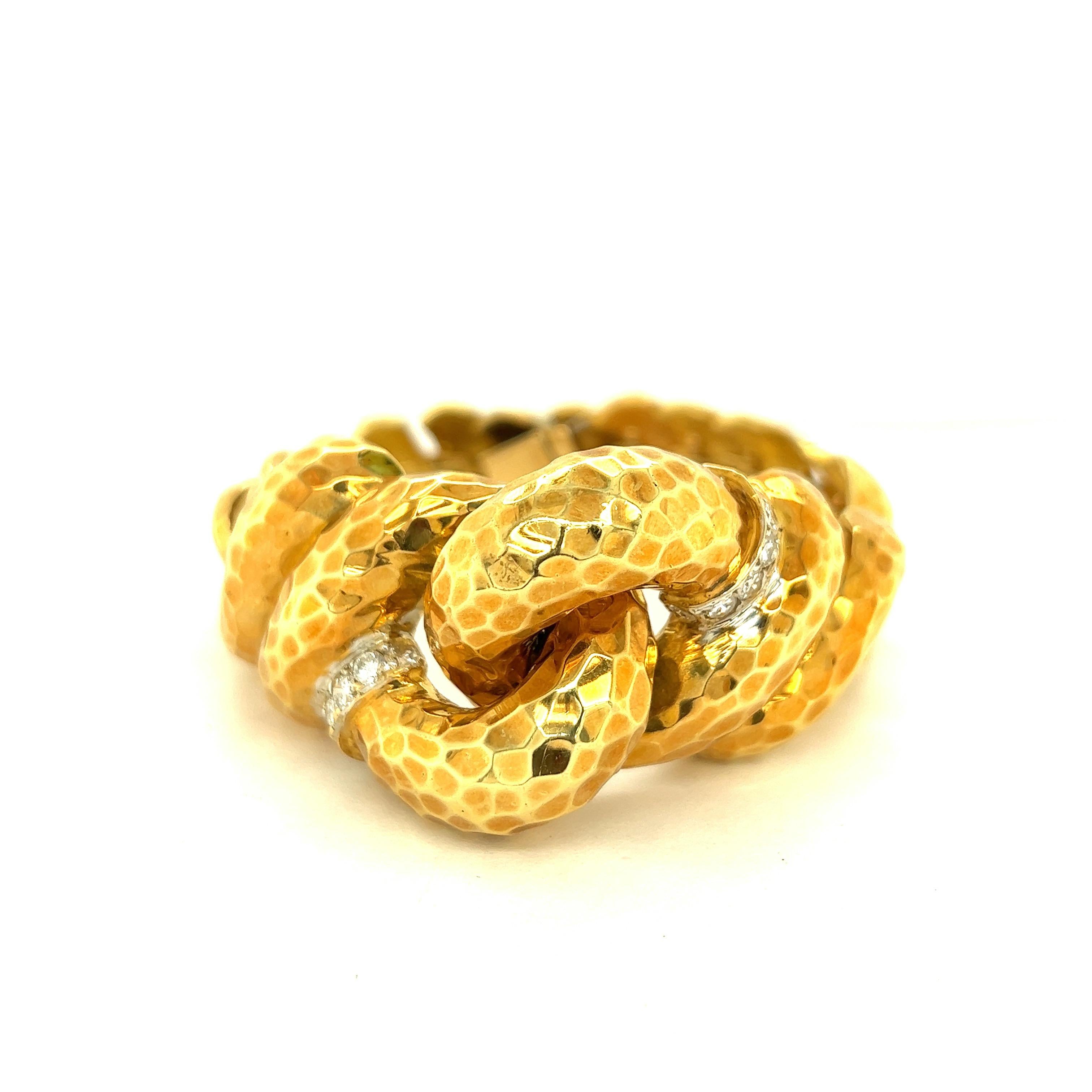 David Stern 18k Hammered Yellow Gold Diamond Bracelet  5