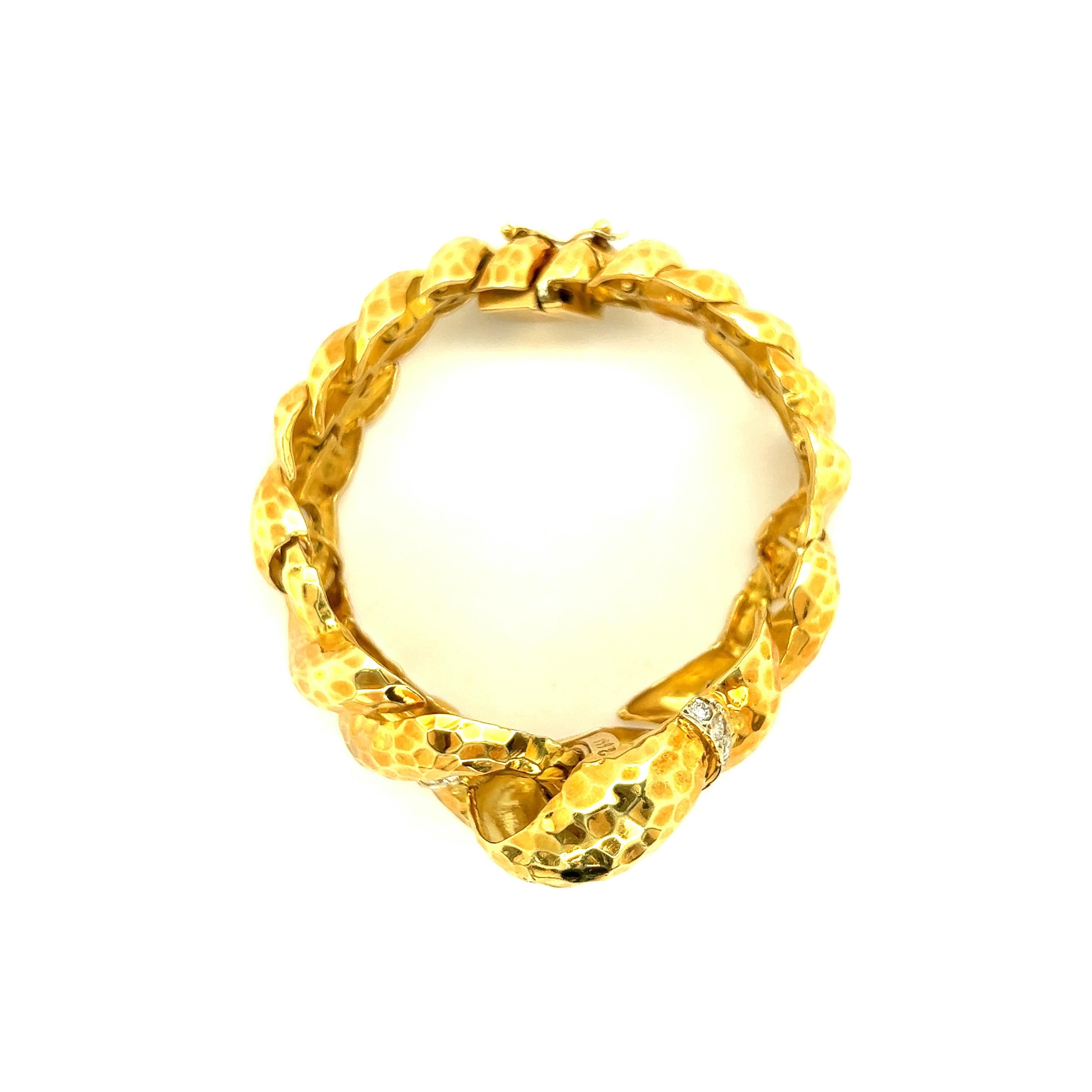 David Stern 18k Hammered Yellow Gold Diamond Bracelet  7