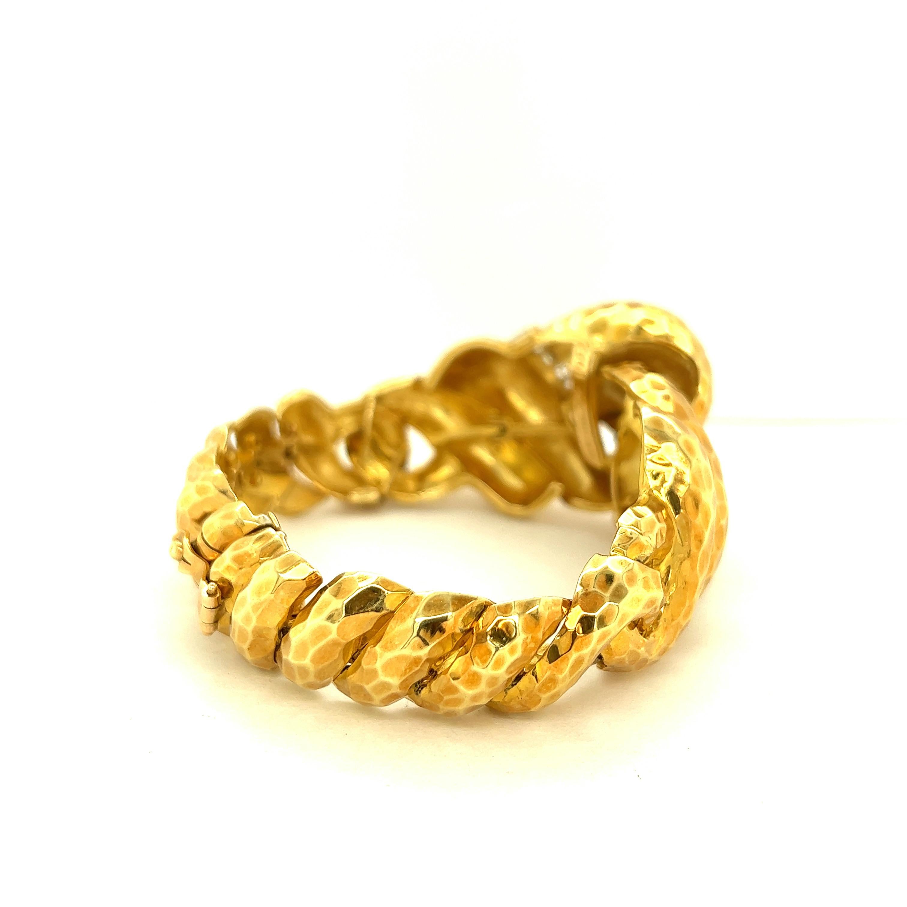 David Stern 18k Hammered Yellow Gold Diamond Bracelet  In Excellent Condition In New York, NY