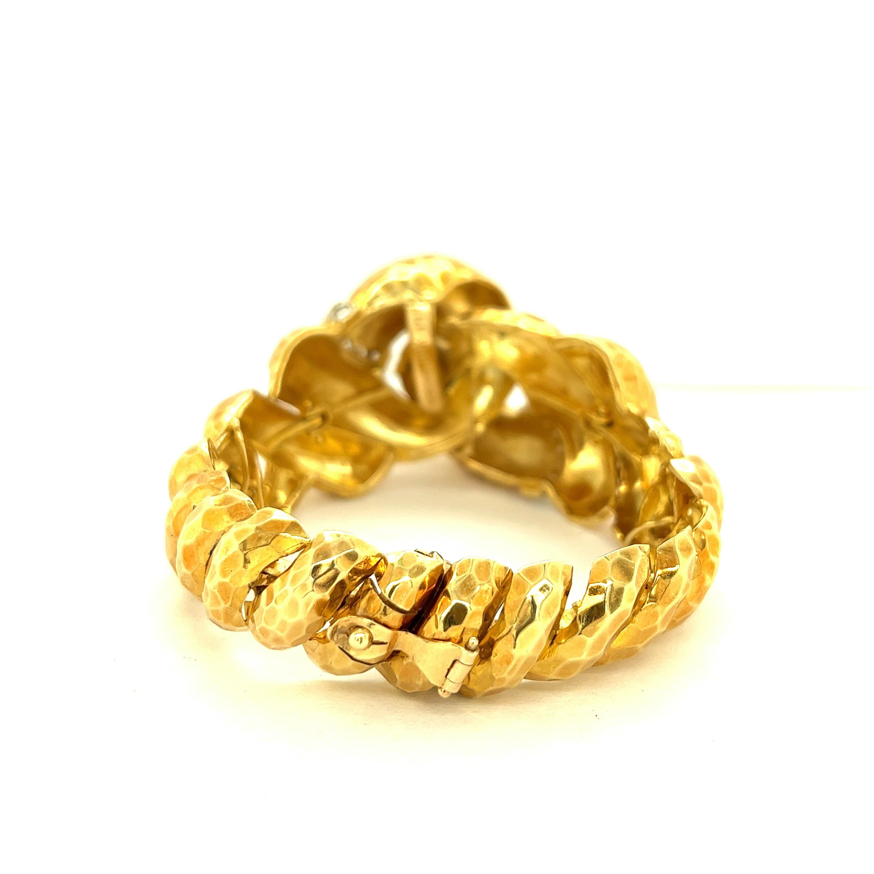 Women's David Stern 18k Hammered Yellow Gold Diamond Bracelet 