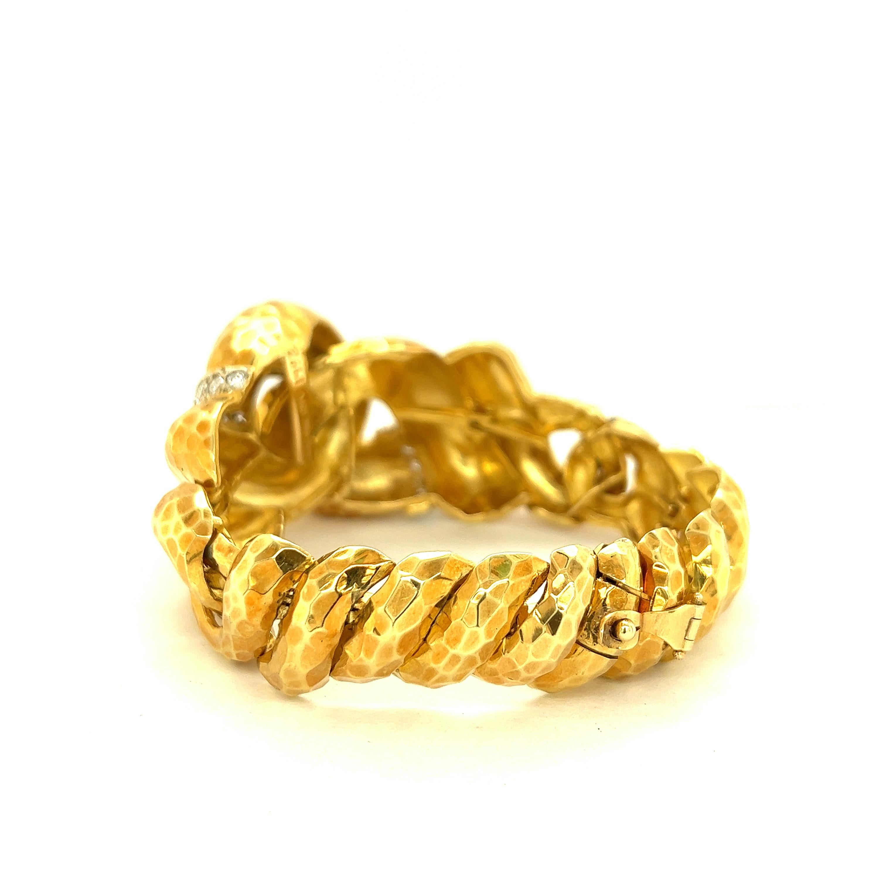 David Stern 18k Hammered Yellow Gold Diamond Bracelet  1