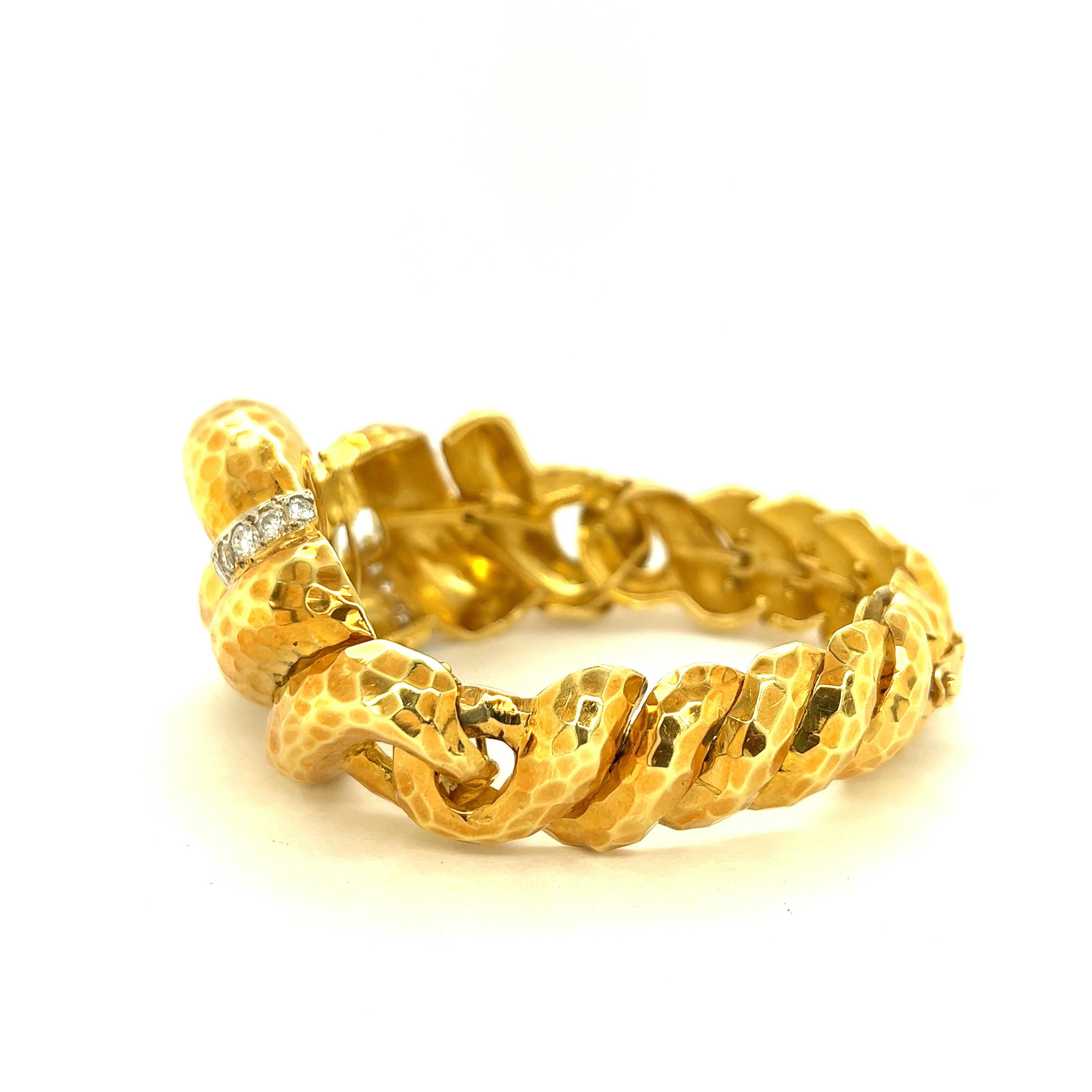 David Stern 18k Hammered Yellow Gold Diamond Bracelet  2