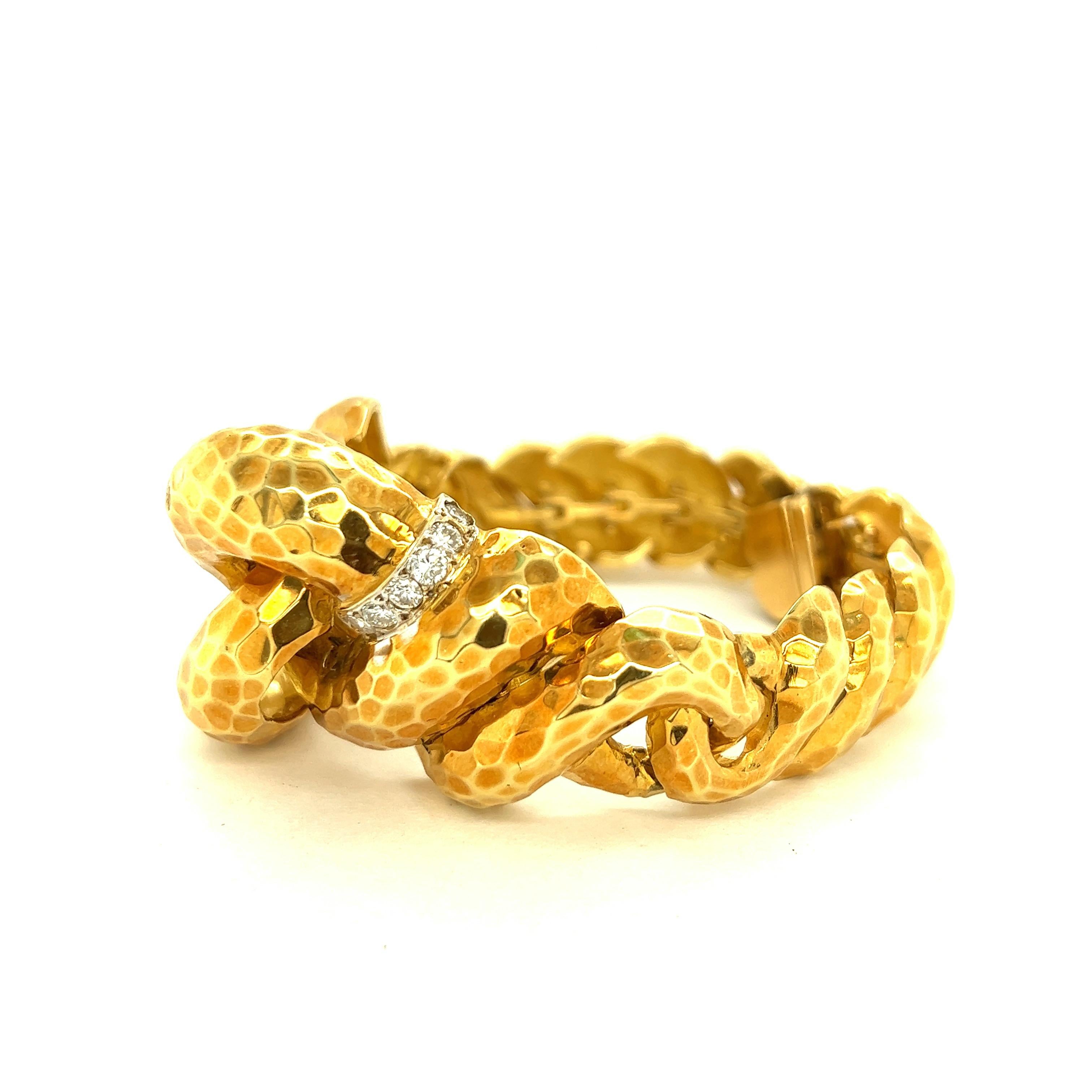 David Stern 18k Hammered Yellow Gold Diamond Bracelet  3
