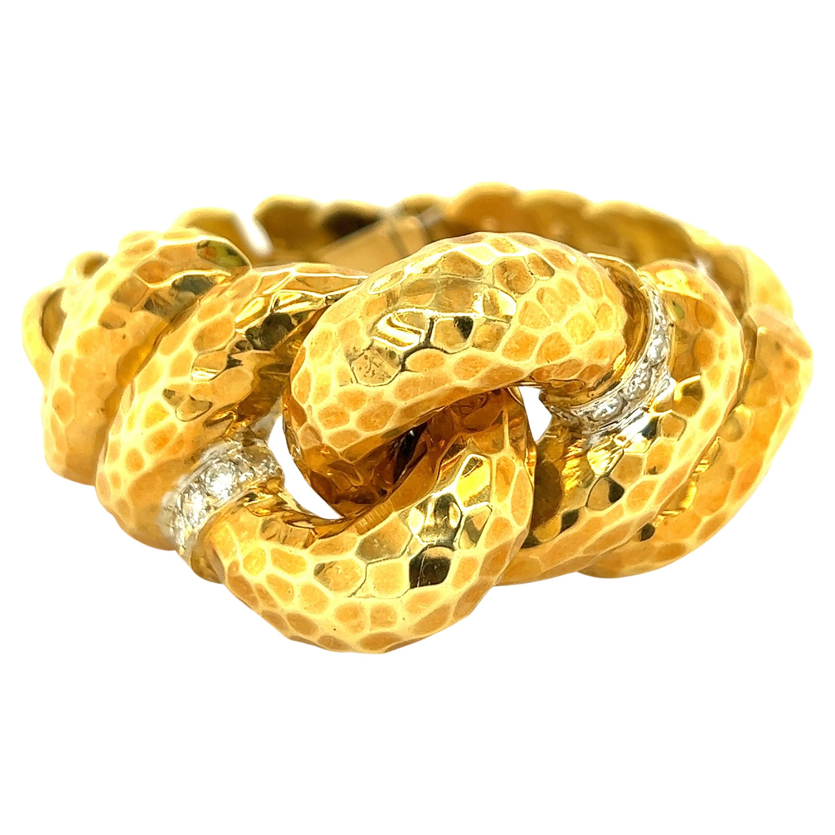 David Stern 18k Hammered Yellow Gold Diamond Bracelet 