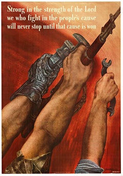 Cartel original de la Segunda Guerra Mundial "Fuerte con la fuerza del Señor