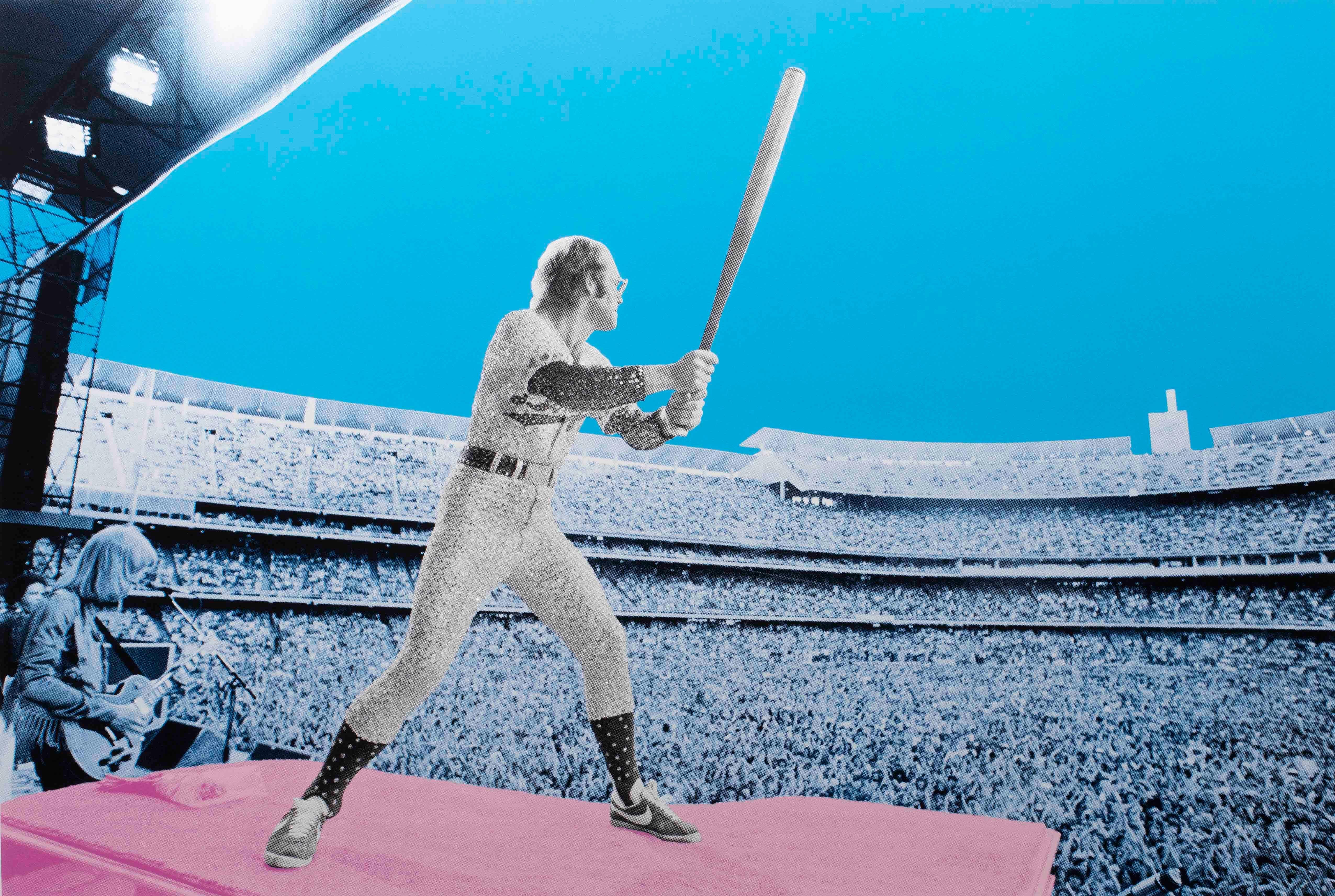 Elton John: Home Run-Estadio de los Dodgers 1975,  Grabados de famosos, Arte de Elton John