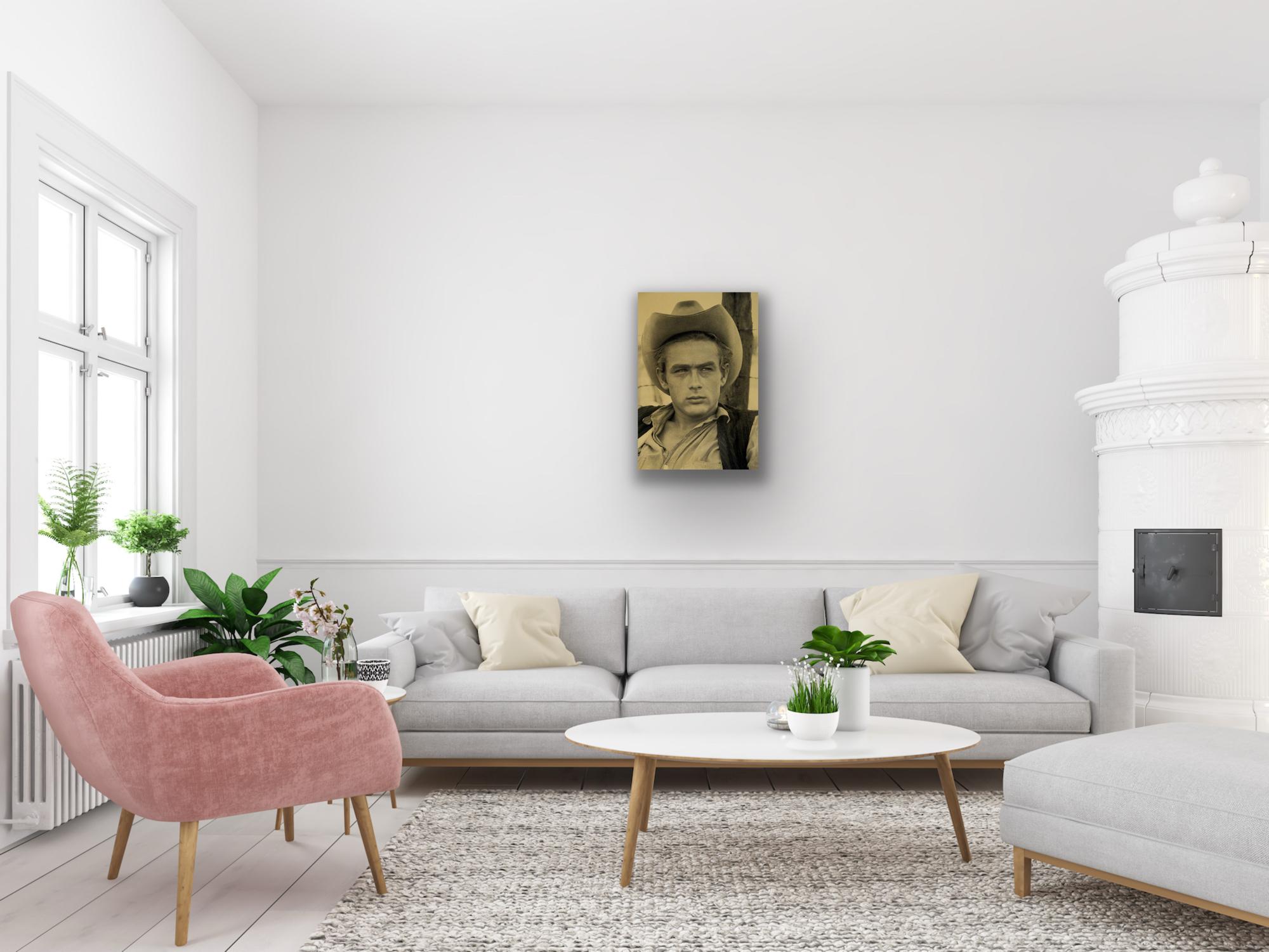 James Dean - Gold, Screenprint Art, Celebrity Art, Still-life - Black Portrait Print by David Studwell