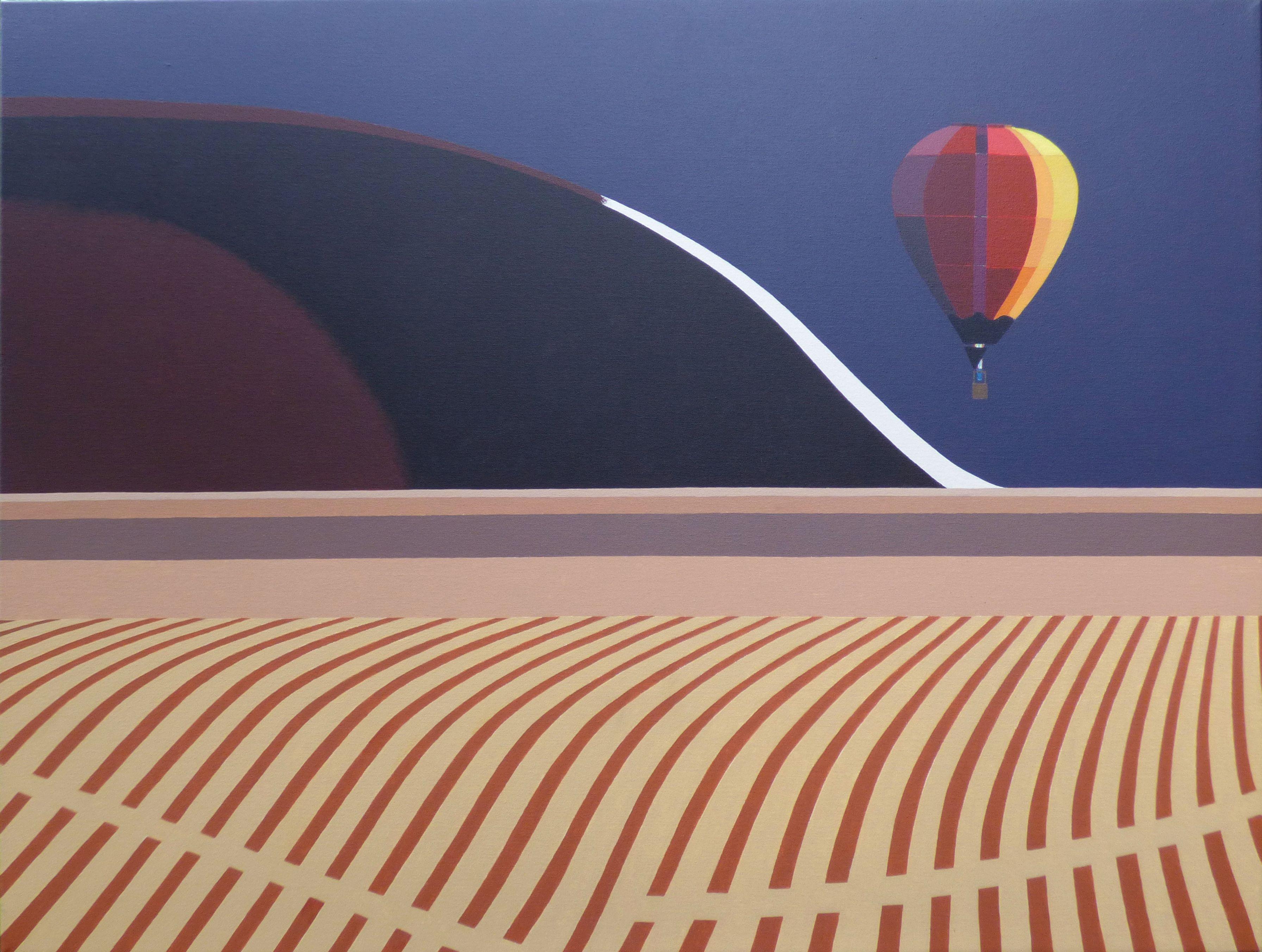 Hard-edge realism. Hot-air balloon flying over a desert landscape. :: Painting :: Realism :: This piece comes with an official certificate of authenticity signed by the artist :: Ready to Hang: Yes :: Signed: No :: :: Canvas :: Landscape :: Original