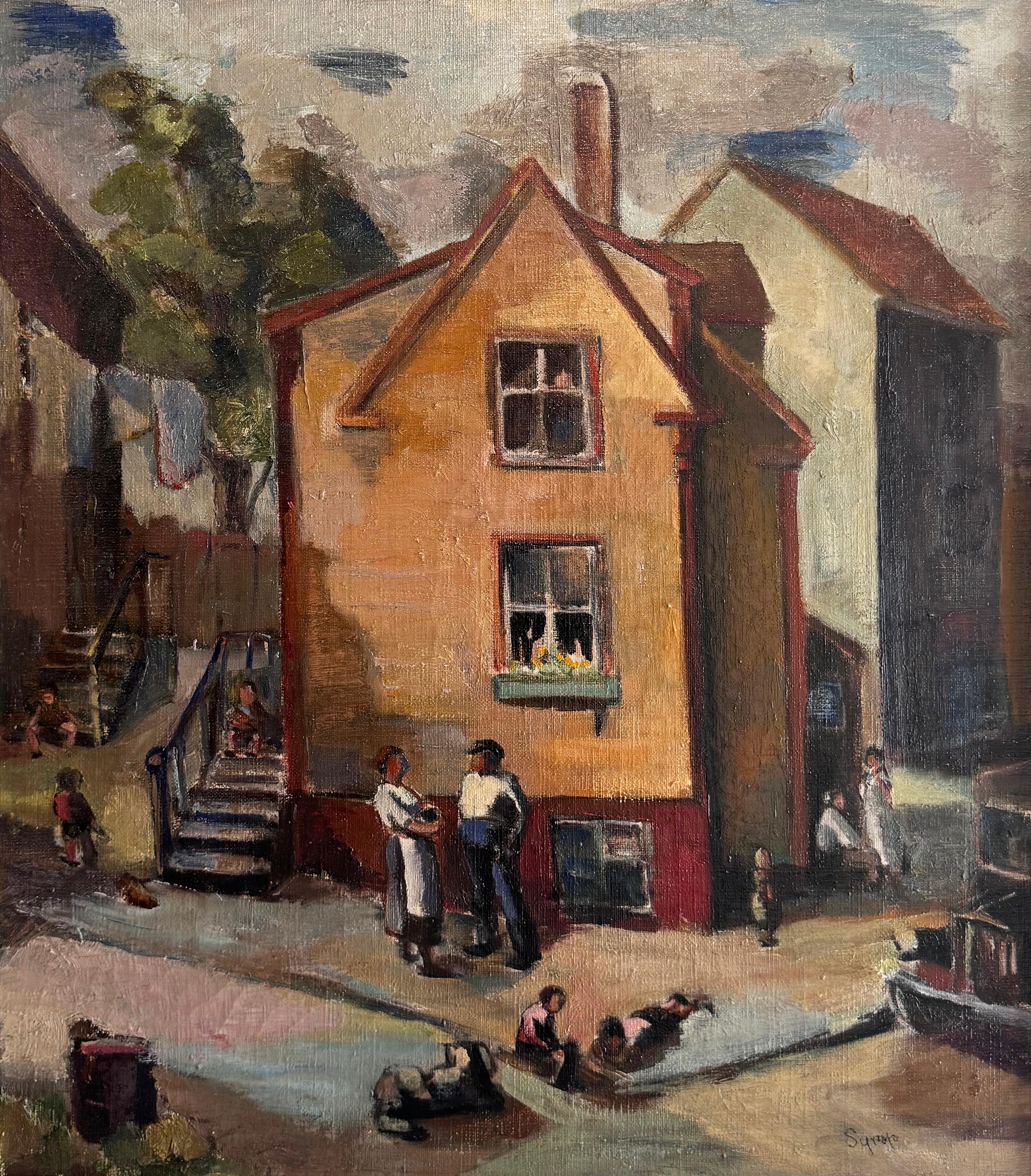 WPA Social Realist Signed Regionalist Landscape Framed Street Scene Oil Painting 1