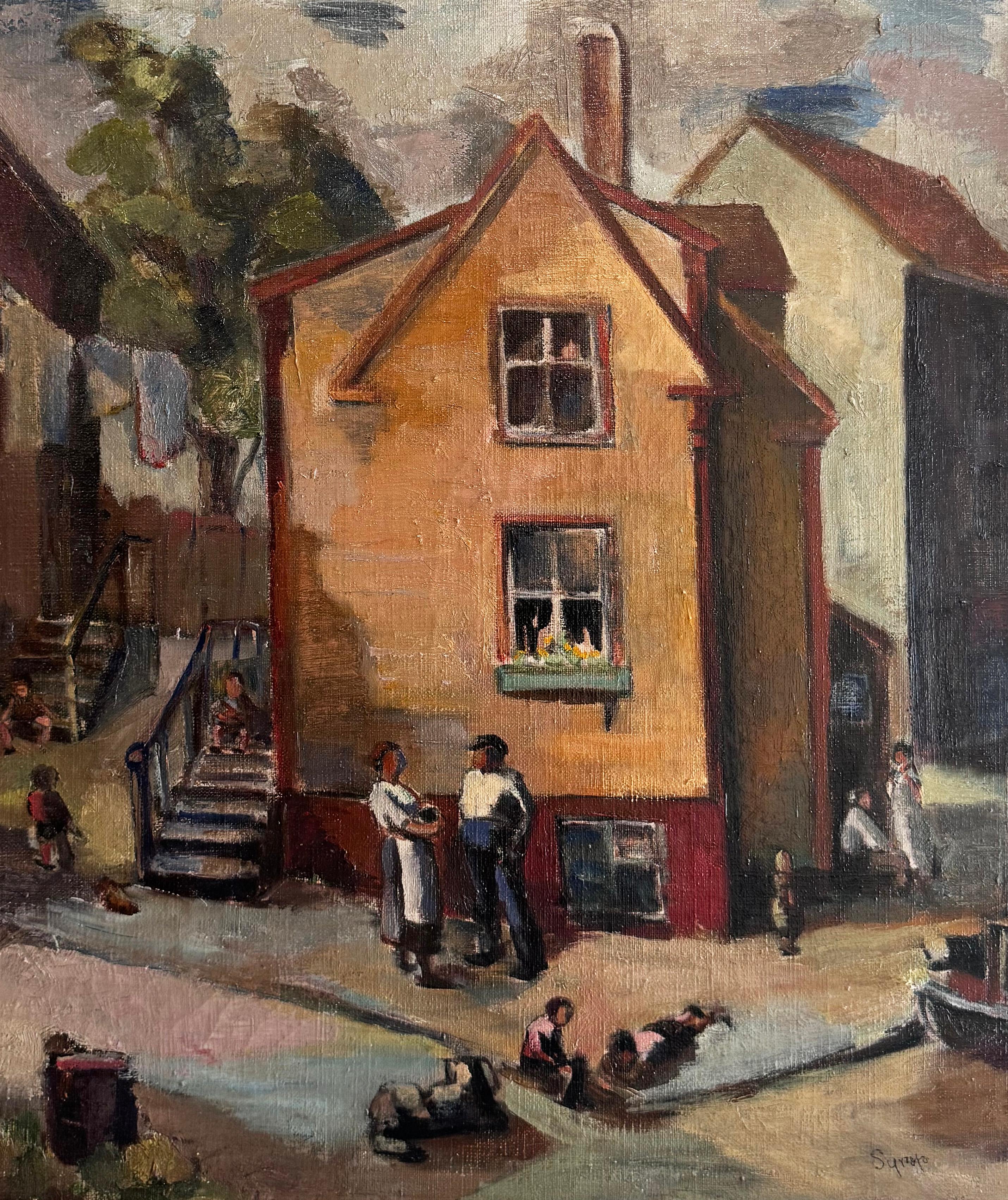 WPA Social Realist Signed Regionalist Landscape Framed Street Scene Oil Painting 2