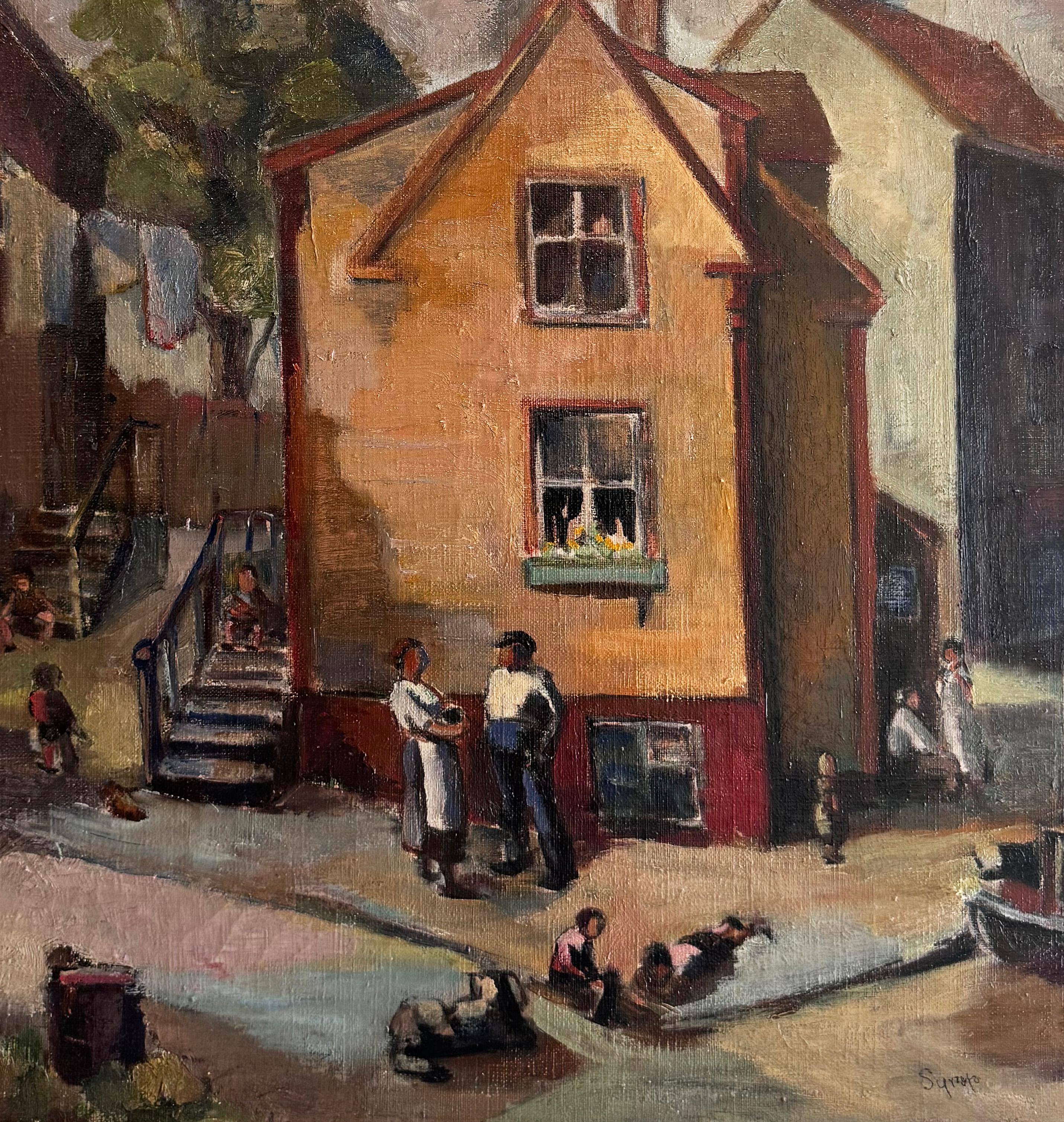 WPA Social Realist Signed Regionalist Landscape Framed Street Scene Oil Painting 3