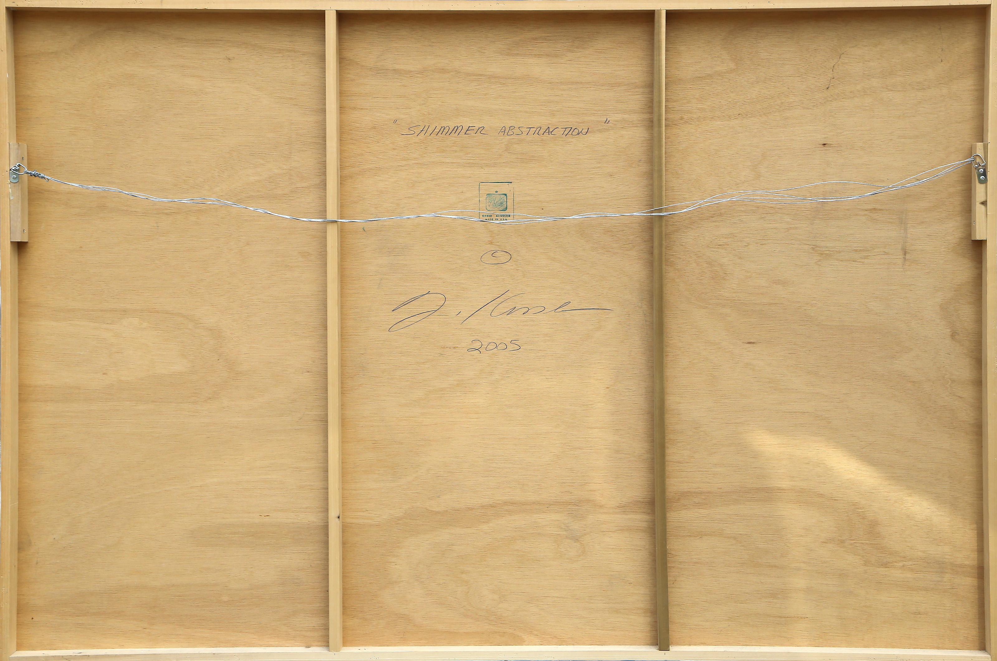 Schimmernde Abstraktion
David T. Kessler, Amerikaner (1950)
Datum: 2005
Acryl auf gebürstetem Aluminium, auf Karton montiert, verso signiert, betitelt und datiert
Größe: 48 x 72 Zoll (121,92 x 182,88 cm)