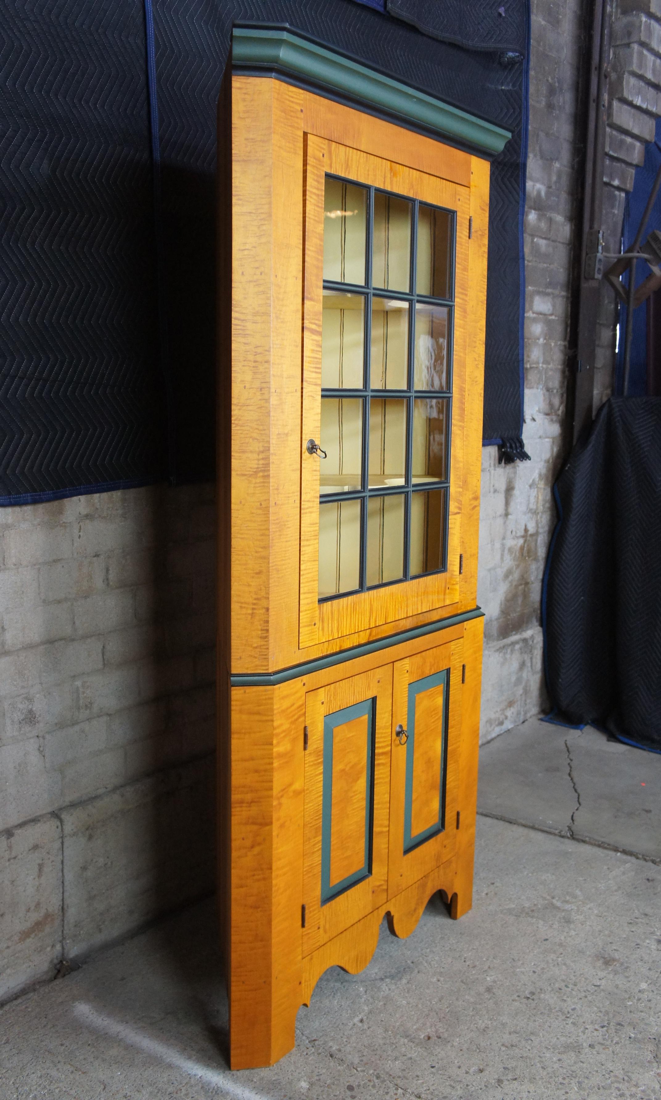 David T Smith Early American Colonial Curly Maple Corner Cupboard China Cabinet 2