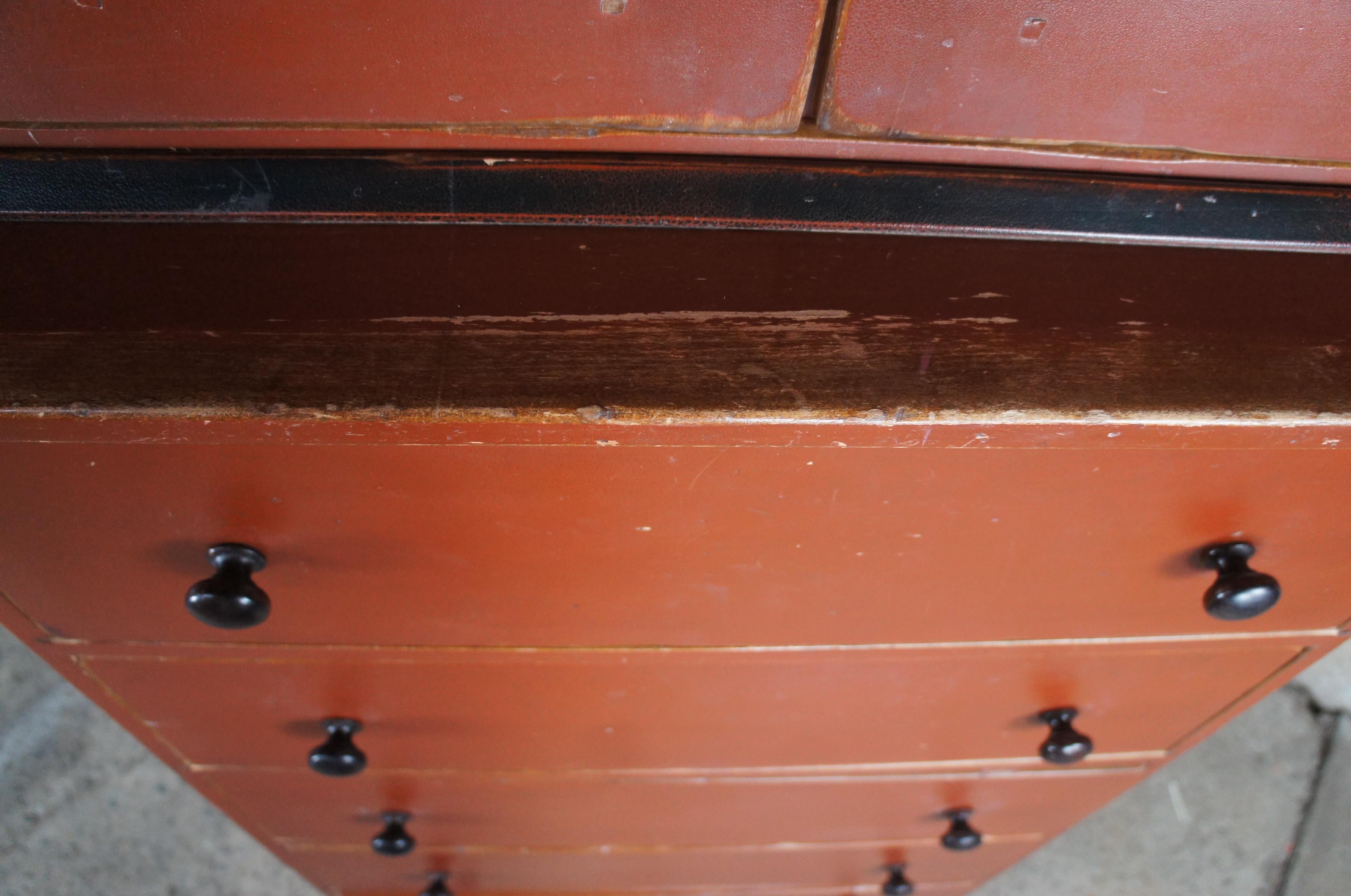David T Smith Early American Painted Poplar Red Chest Drawers Dresser Wardrobe 5