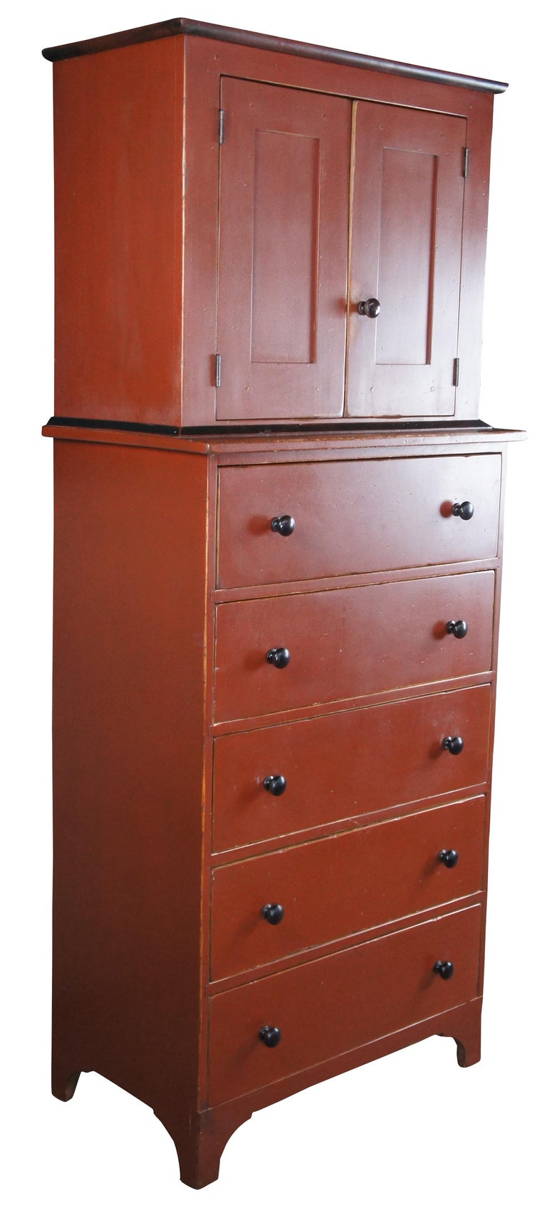 David T Smith Early American Painted Poplar Red Chest Drawers Dresser
