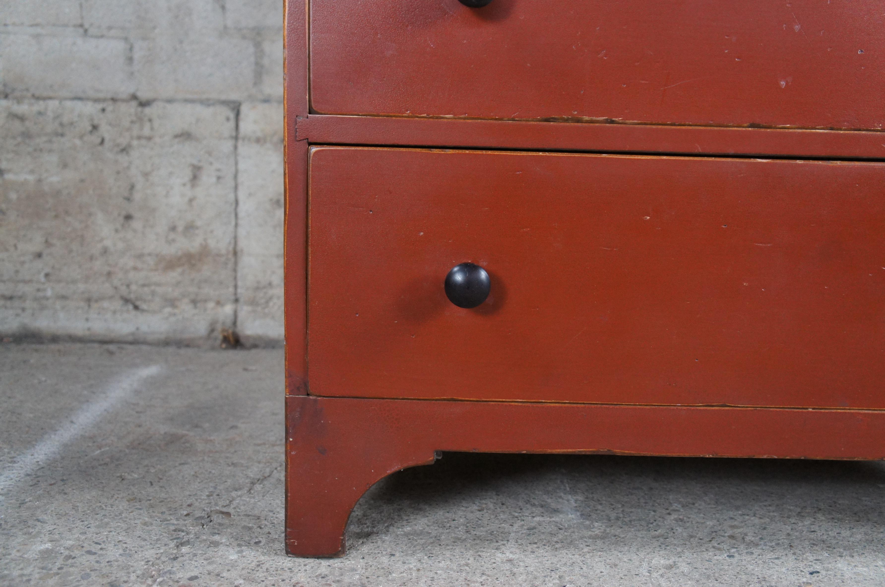 Late 20th Century David T Smith Early American Painted Poplar Red Chest Drawers Dresser Wardrobe
