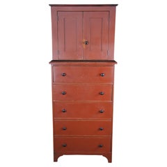 David T Smith Early American Painted Poplar Red Chest Drawers Dresser Wardrobe