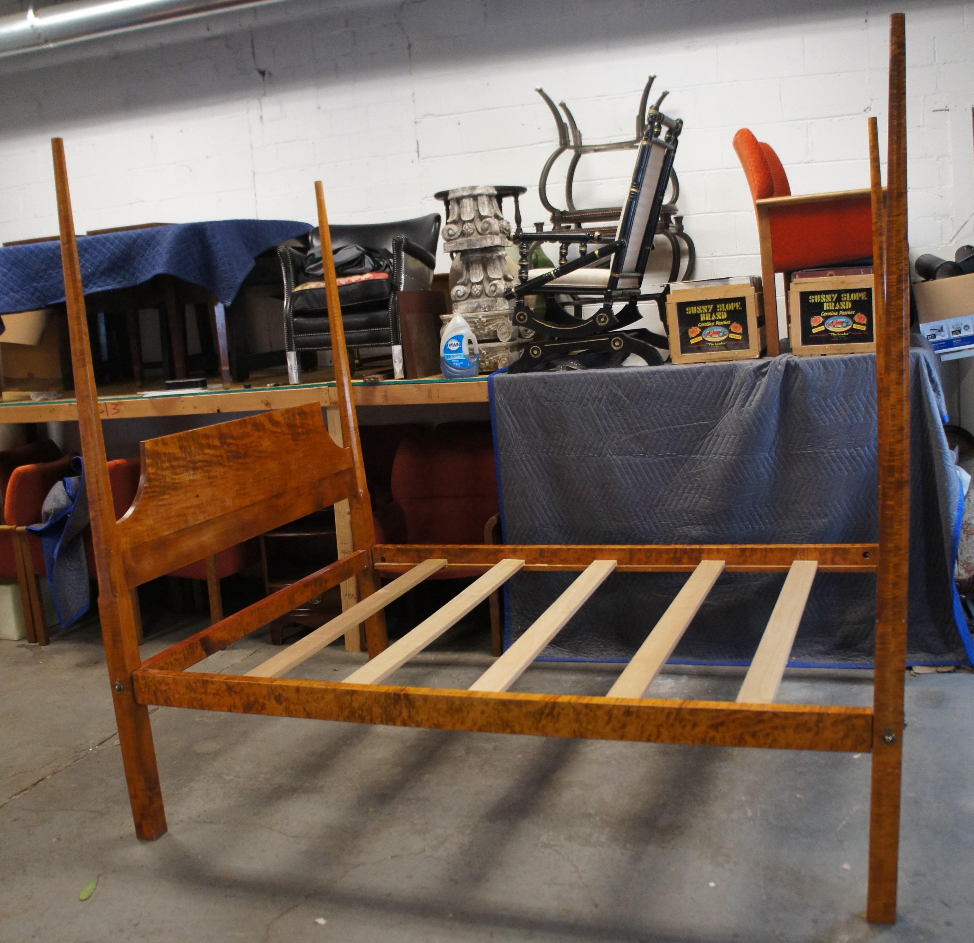 David T Smith Early American Style Curly Maple 4 Poster Queen Bed Frame For Sale 6