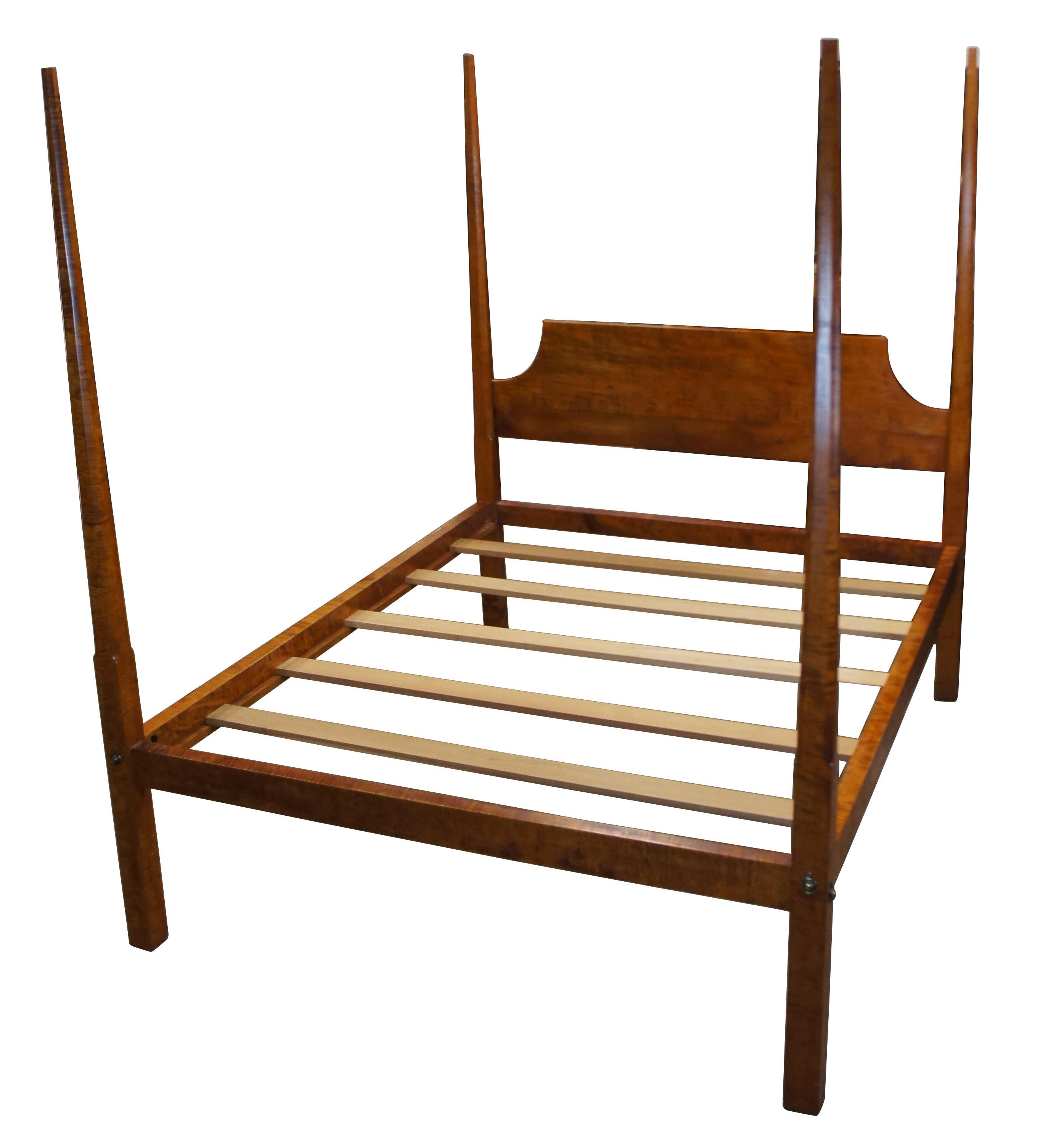 Vintage David T Smith early American style four post queen bed frame.  Made of curly maple featuring traditional form with tapered and chamfered posts and high rails.  Signed in 1995 by its only owner Douglas Almoney of Dayton Ohio.

David T Smith