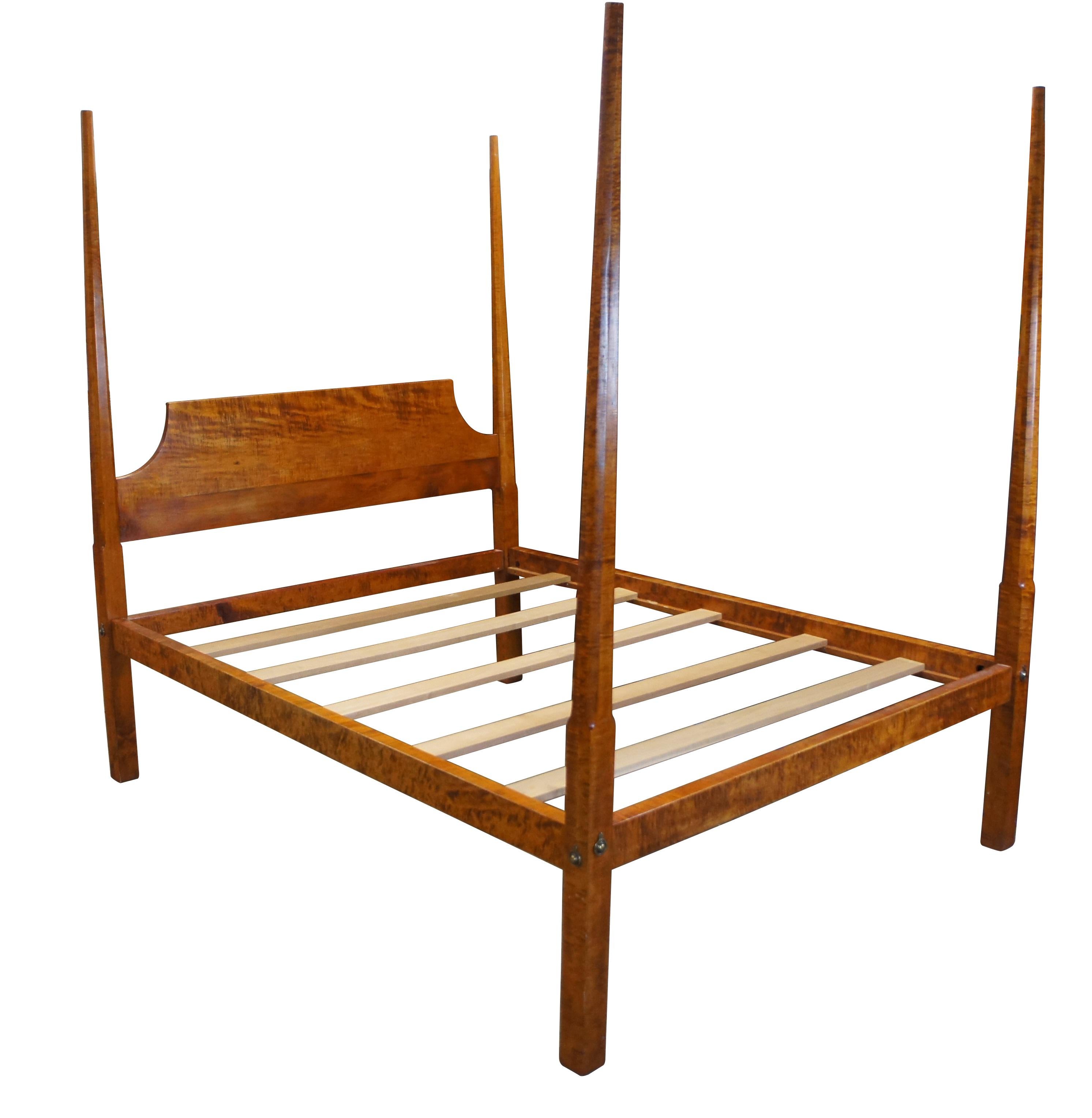 American Colonial David T Smith Early American Style Curly Maple 4 Poster Queen Bed Frame For Sale