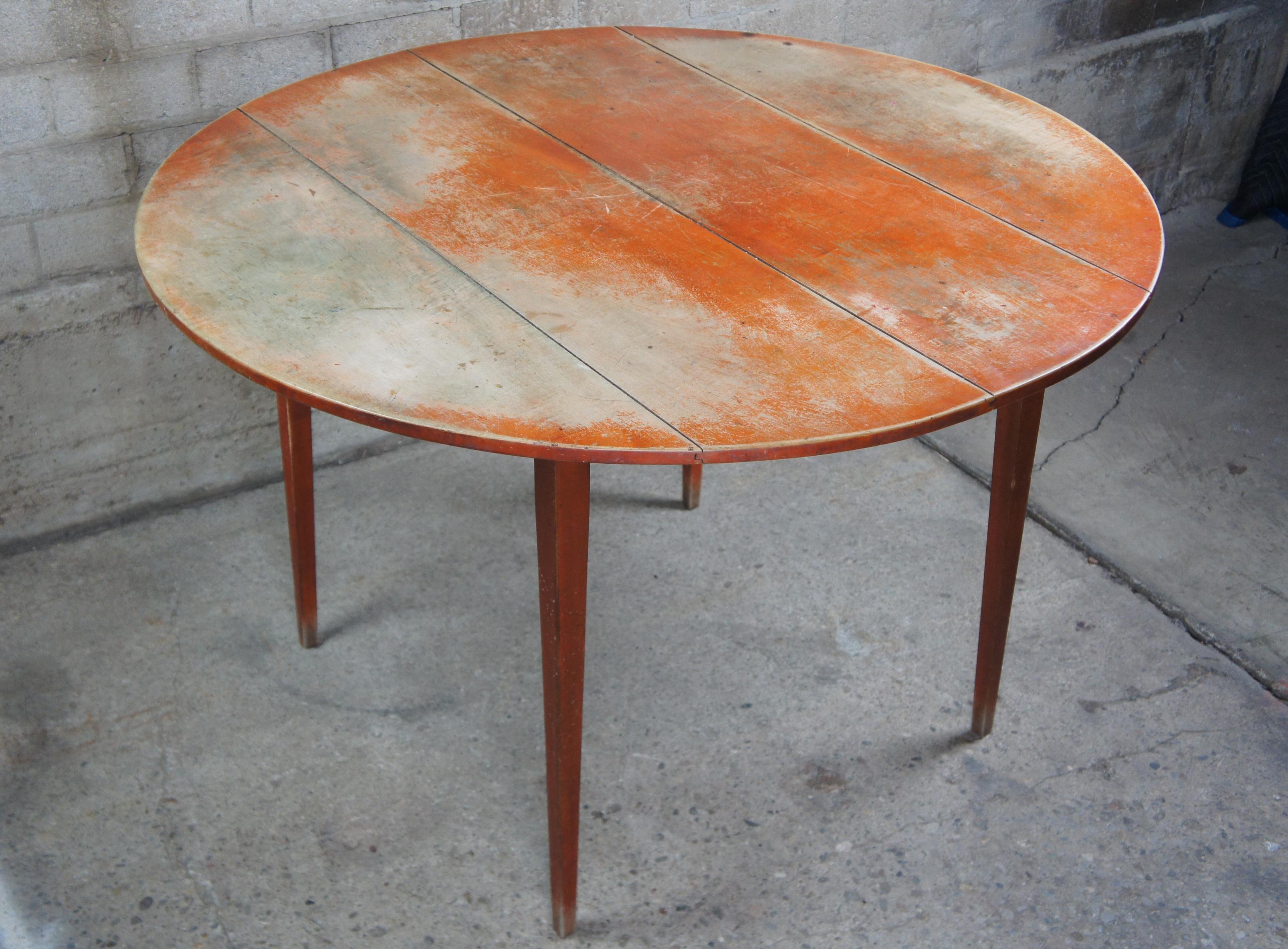 David T Smith Primitive Early American Round Pine Shaker Farmhouse Dining Table 3