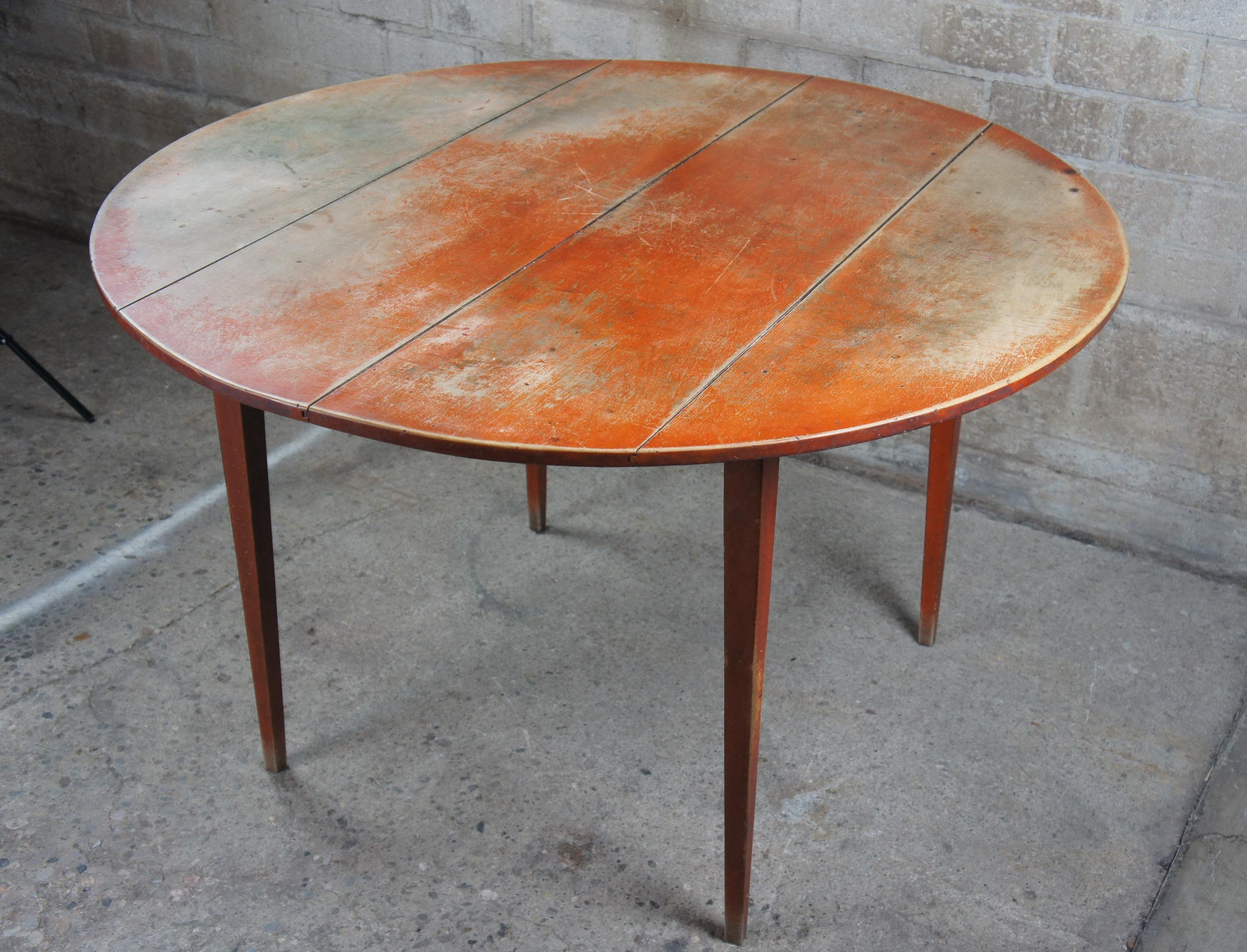 David T Smith Primitive Early American Round Pine Shaker Farmhouse Dining Table 4