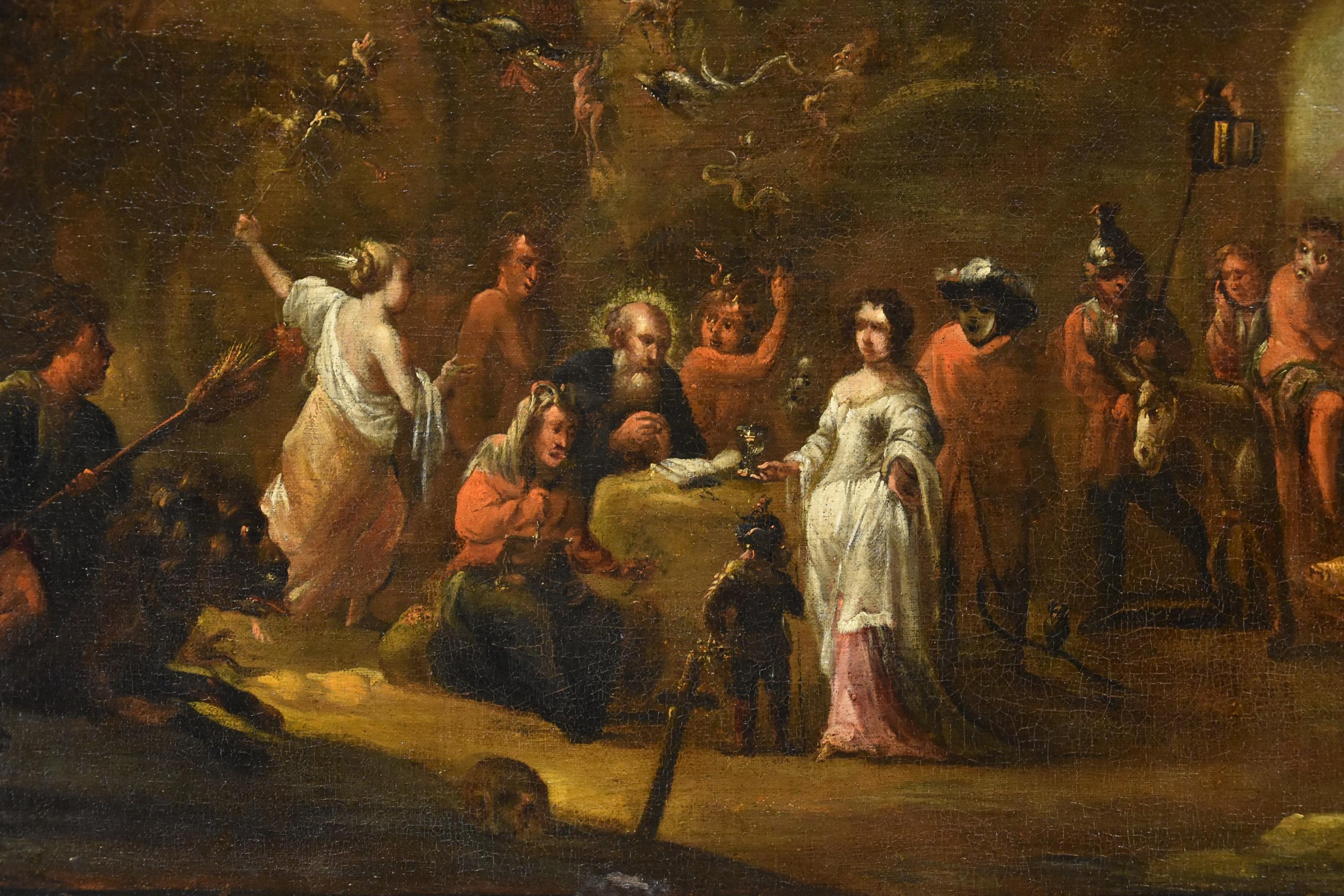 Temptations St. Anthony Teniers II Paint 17th Century Oil on canvas Flemish  For Sale 4