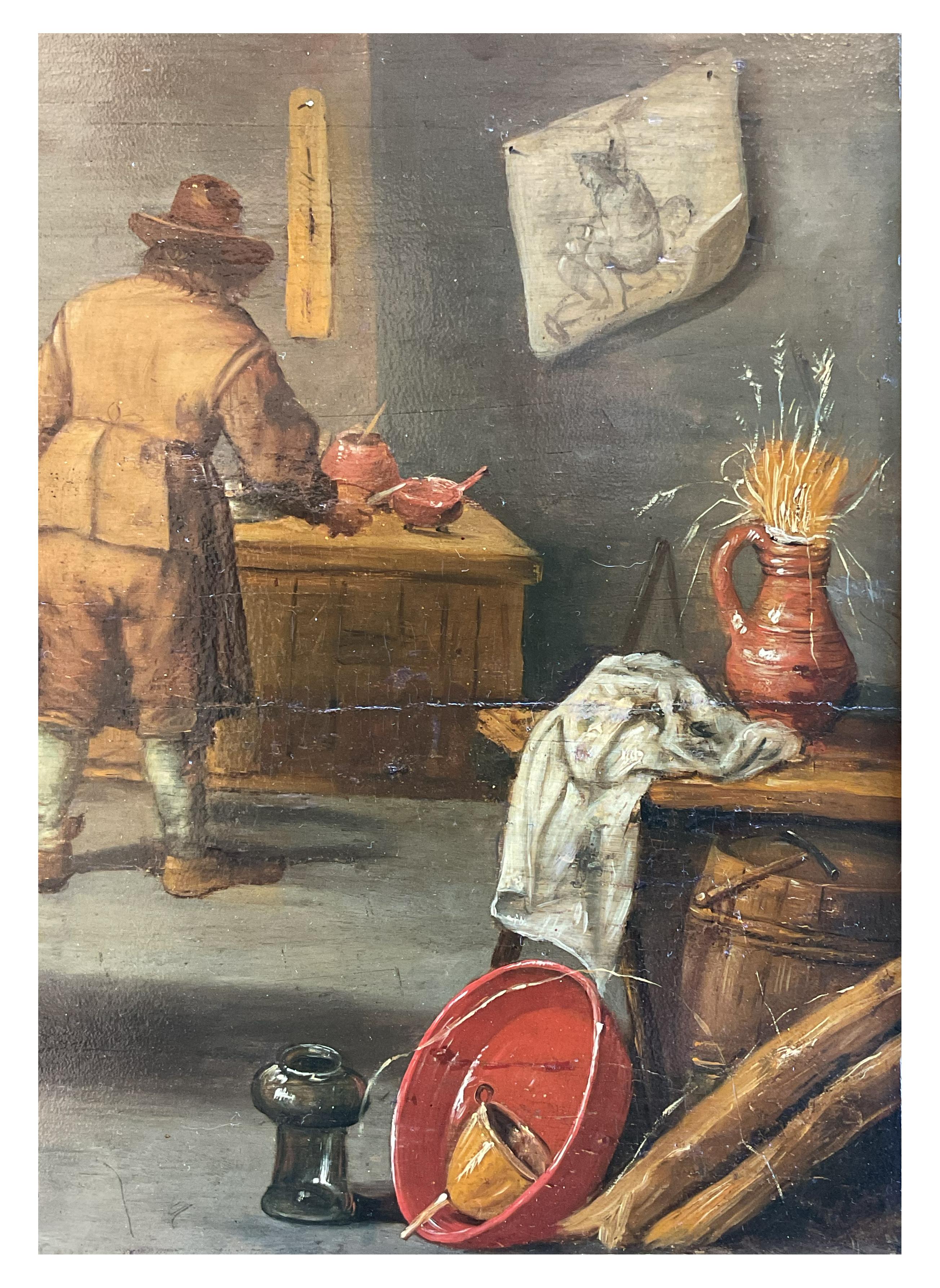 Wood David Teniers the Younger (att.), The Alchemist, oil painting on panel For Sale