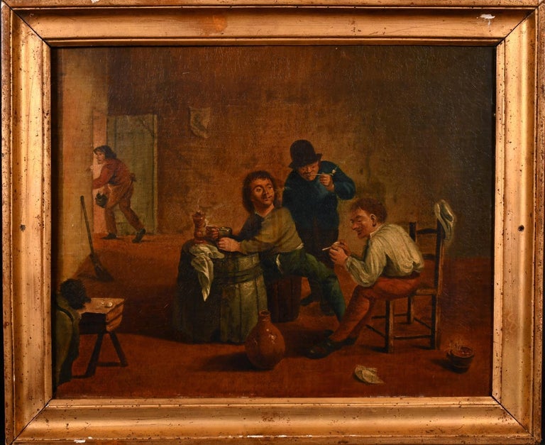 17th Century Dutch Old Master Oil Painting - Tavern Interior Figures Drinking - Brown Figurative Painting by David Teniers the Younger