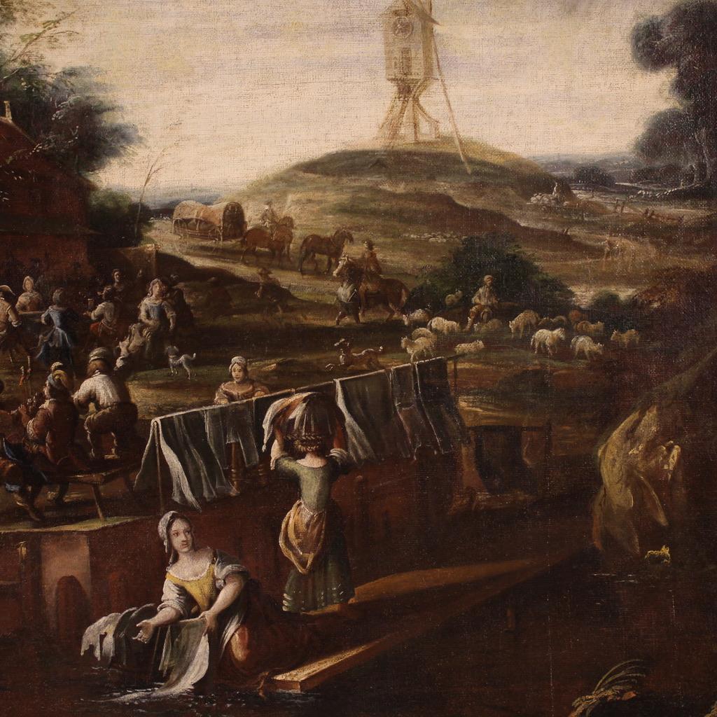 17. Jahrhundert Öl auf Leinwand Flämische Malerei Landschaft mit Figuren, 1640 im Angebot 7