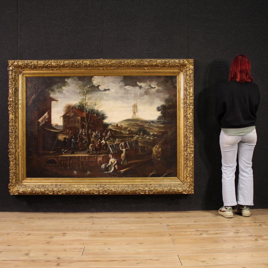 17. Jahrhundert Öl auf Leinwand Flämische Malerei Landschaft mit Figuren, 1640 (Schwarz), Landscape Painting, von David Teniers the Younger