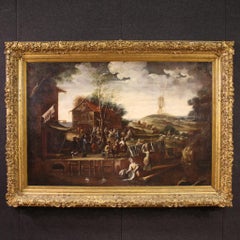 17th Century Oil on Canvas Flemish Painting Landscape with Figures, 1640