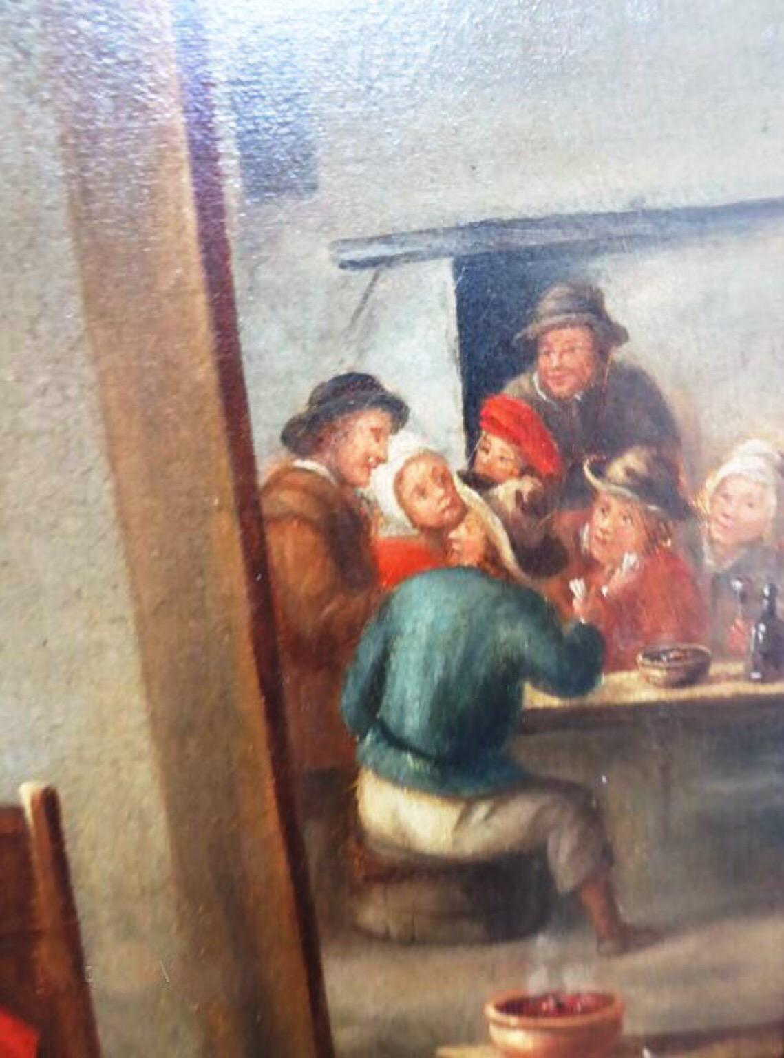 18thc Tavern Interior Dutch Genre Oil Painting After Teniers the Younger - Beige Interior Painting by David Teniers the Younger