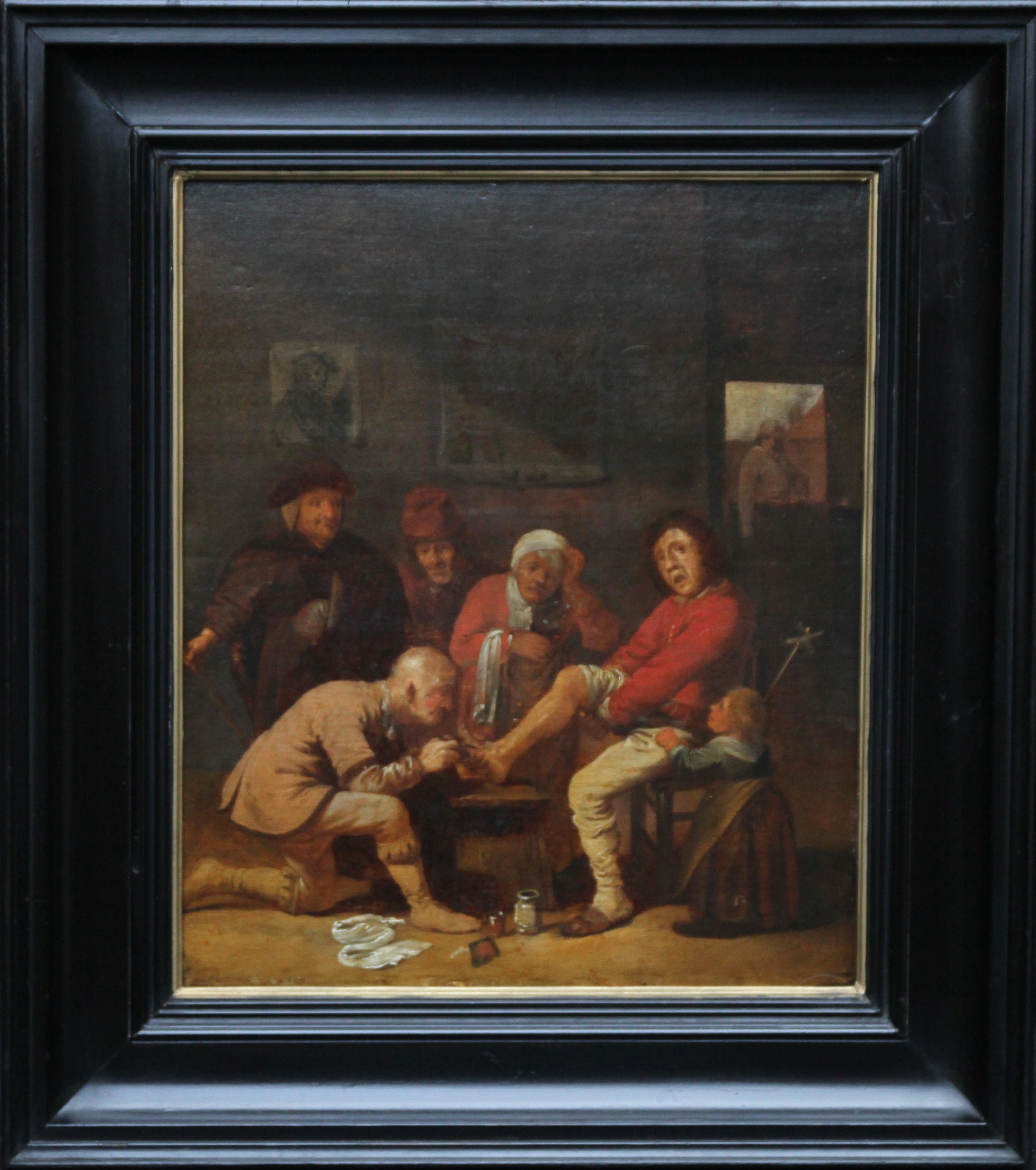 A Surgeon Attending to his Patient's Foot - Dutch 17thC Old Master oil painting 3