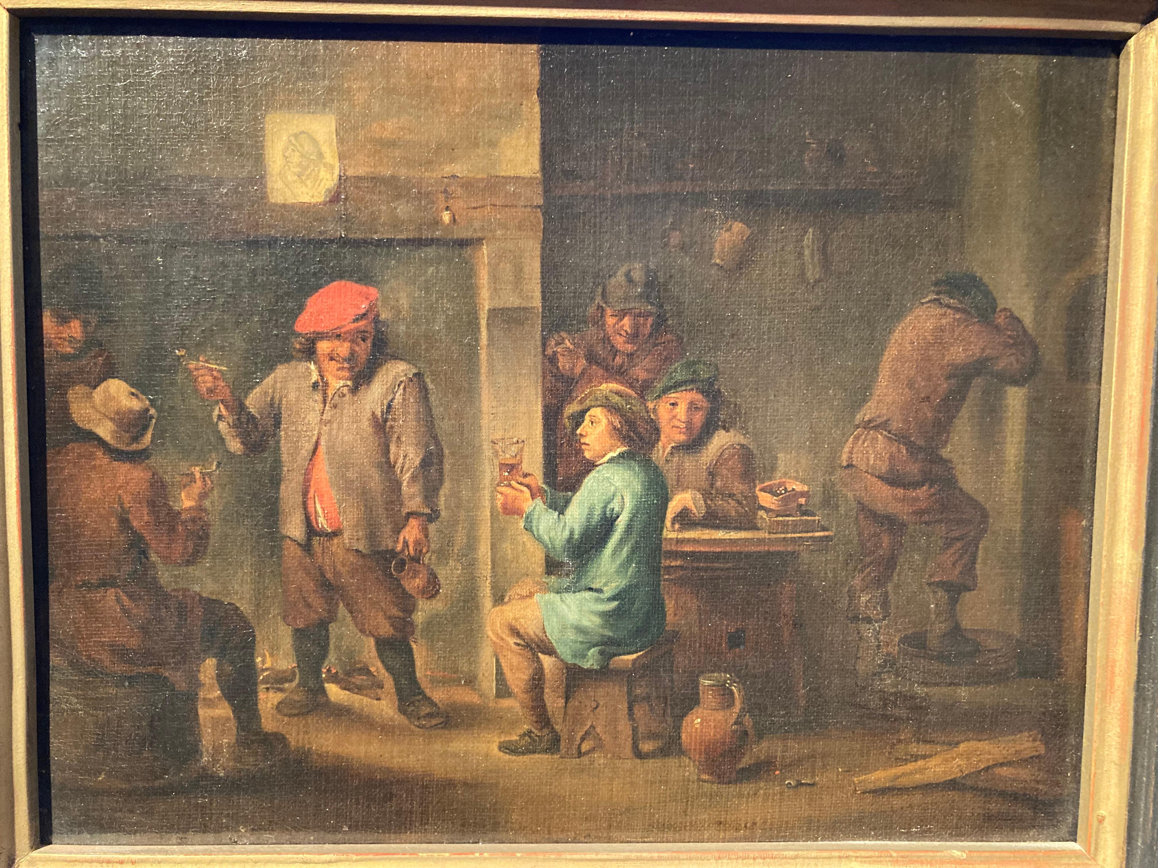 Circle Teniers, Flemish Art, Peasants smoking and drinking in a Tavern Interior For Sale 4