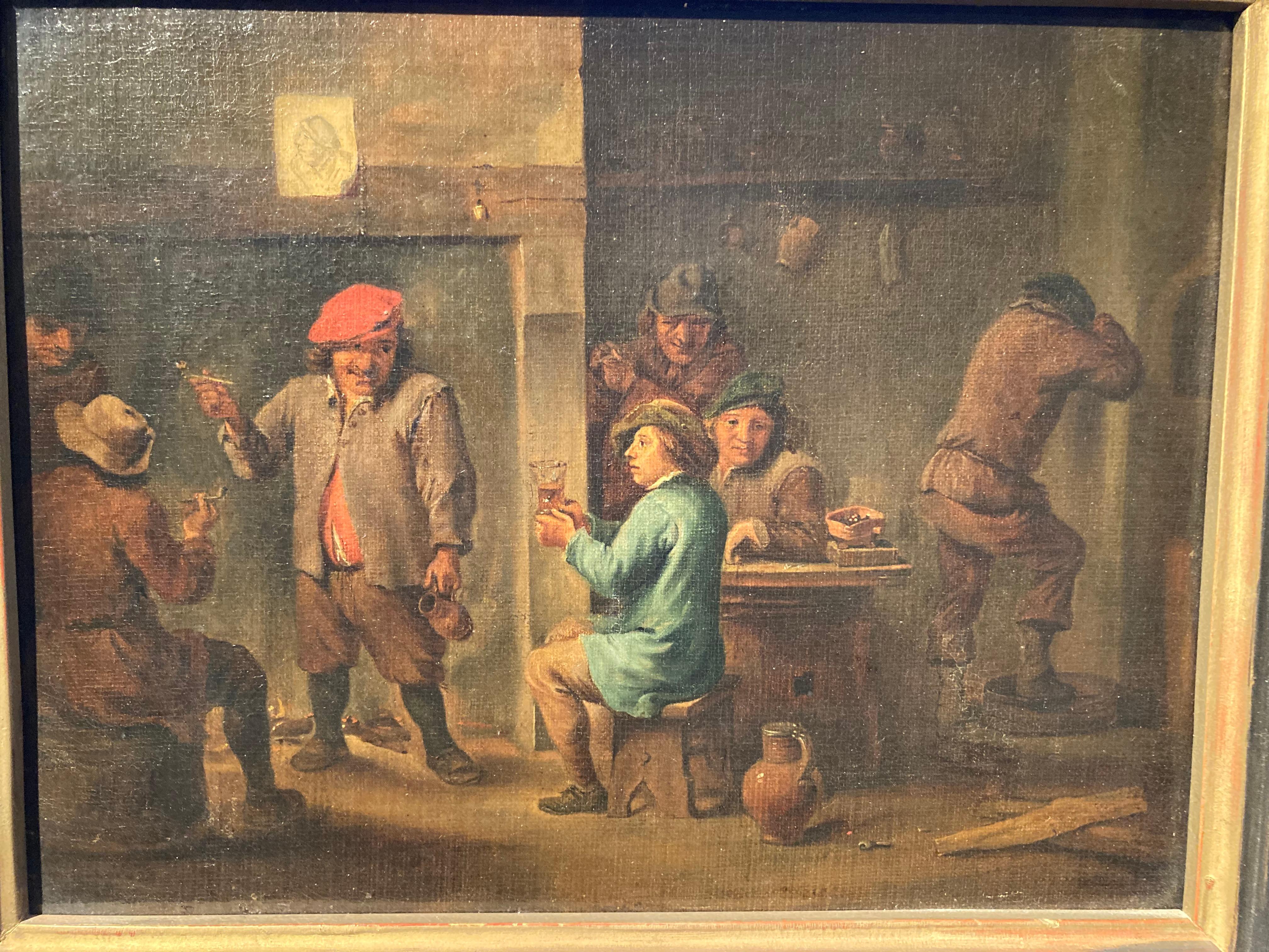 Circle Teniers, Flemish Art, Peasants smoking and drinking in a Tavern Interior For Sale 5