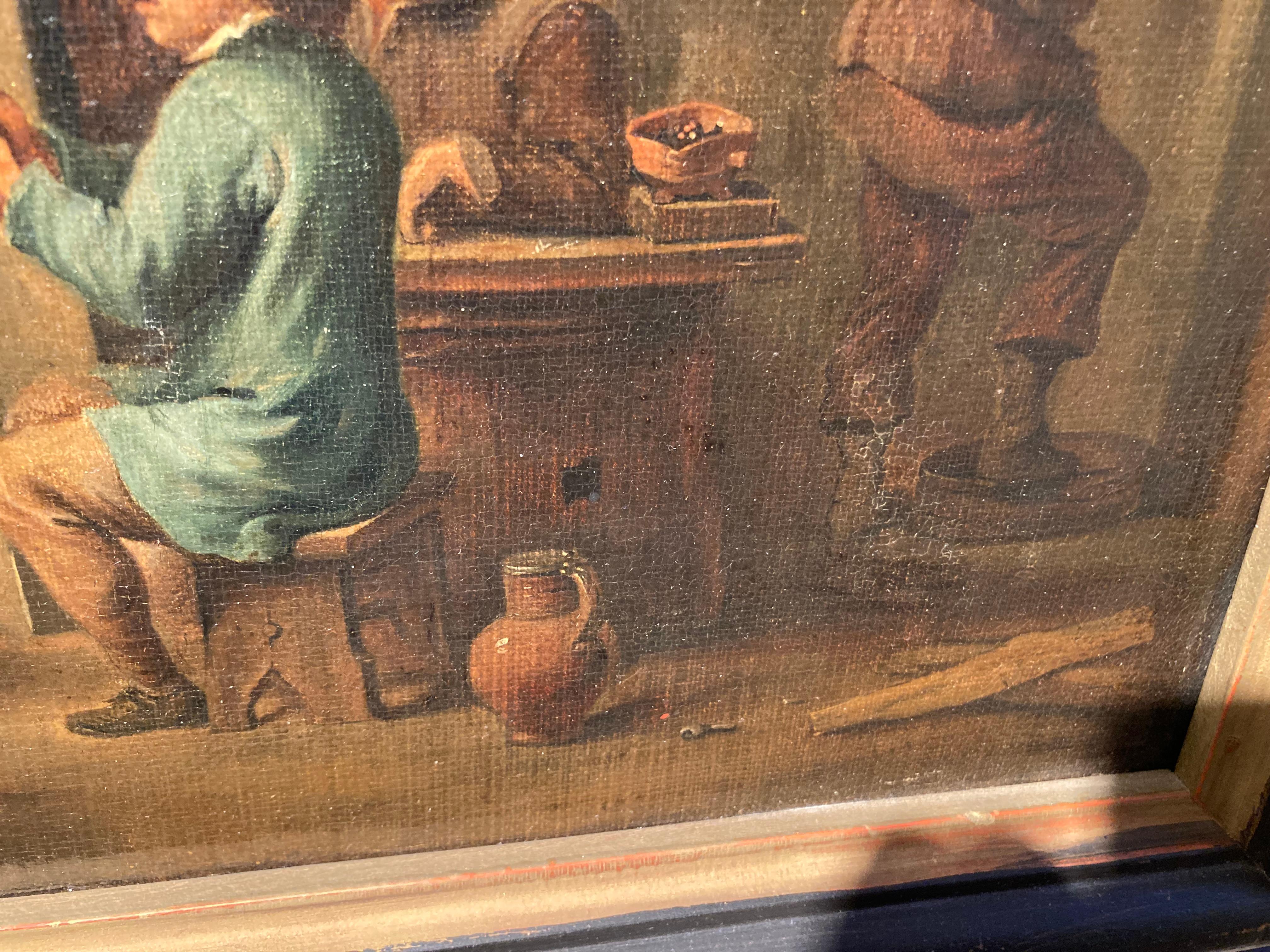 Circle Teniers, Flemish Art, Peasants smoking and drinking in a Tavern Interior For Sale 1