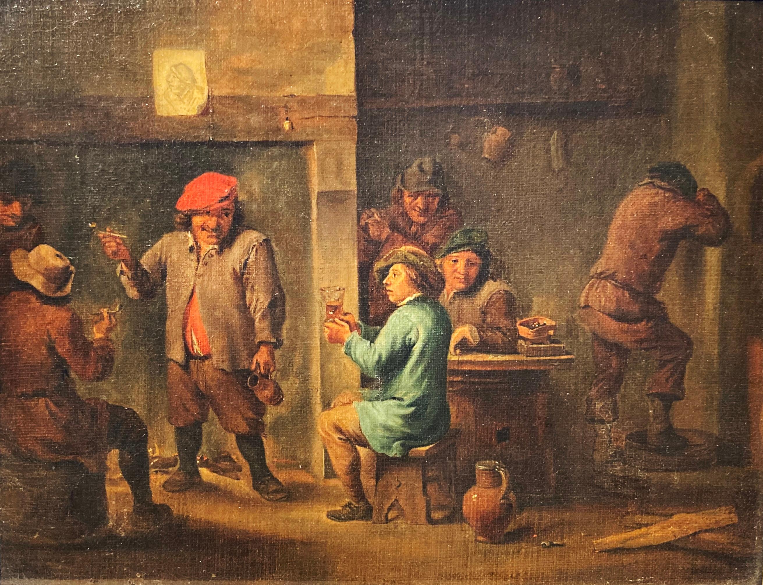 Circle Teniers, Flemish Art, Peasants smoking and drinking in a Tavern Interior