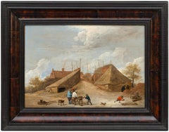 Craftsmen Before a House - 17th Century Oil on Panel Landscape Painting