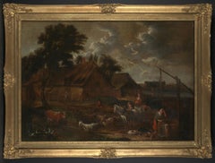 Farmyard with Well, People and Livestock, Oil on Canvas