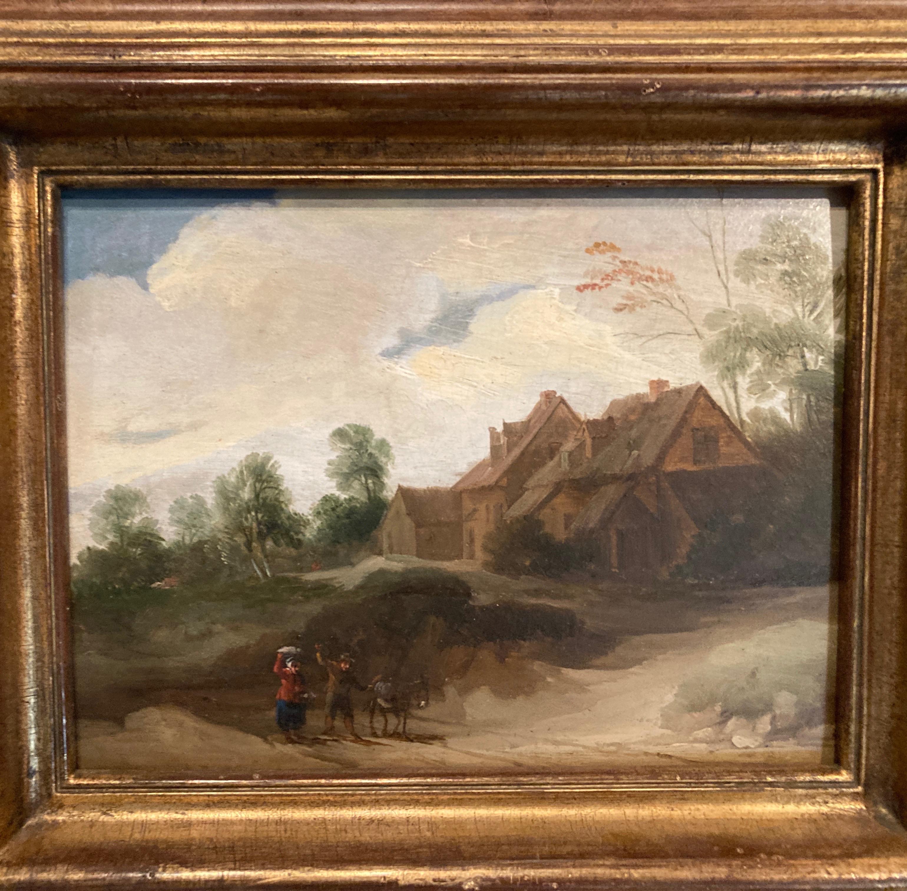 Old Master Painting, Baroque Landscape Peasants, Genre, Dutch, Circle of Teniers 6