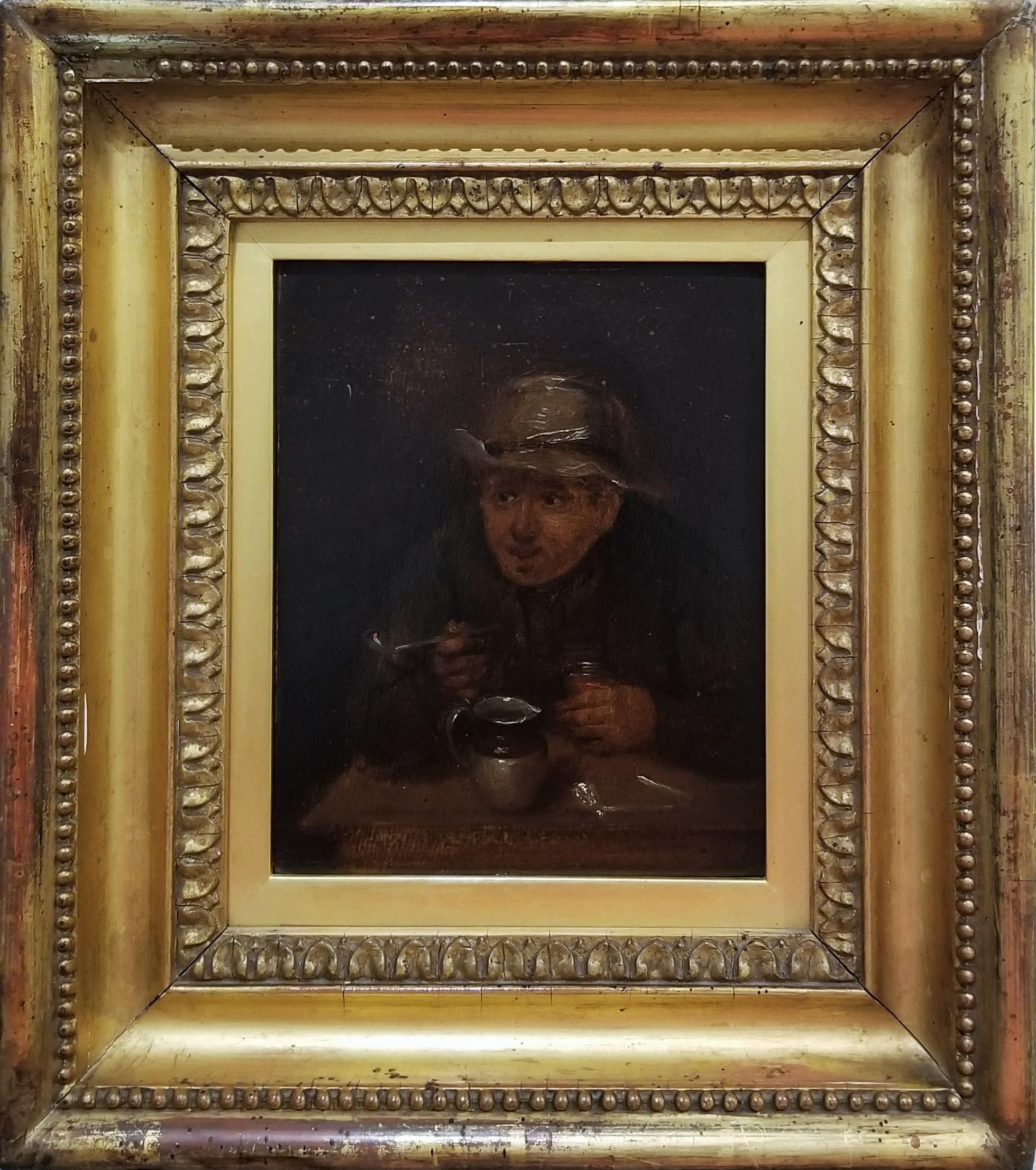 Man in Tavern Smoking a Pipe /// Old Masters Dutch David Teniers Porträtgesicht – Painting von David Teniers the Younger